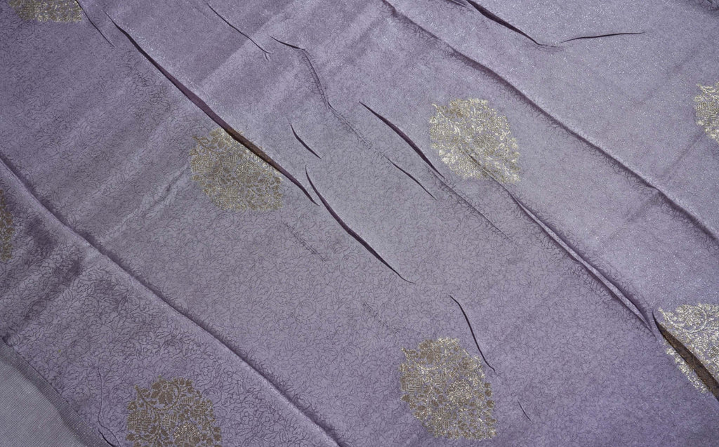 Purple Printed Embroidery Tissue Saree