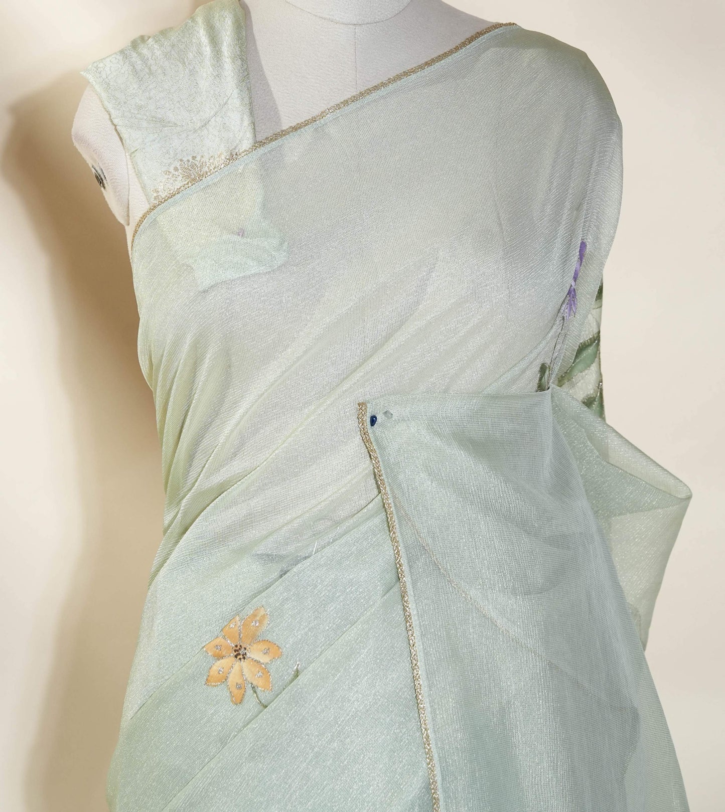 Pastel Printed Embroidery Tissue Saree