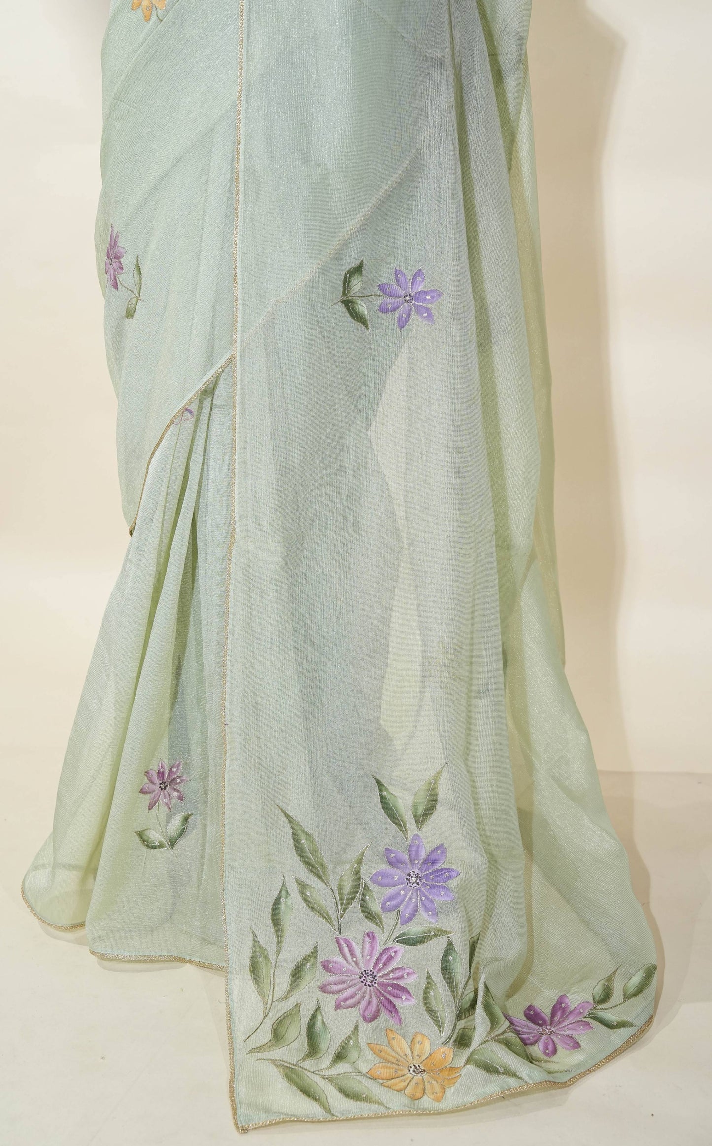 Pastel Printed Embroidery Tissue Saree