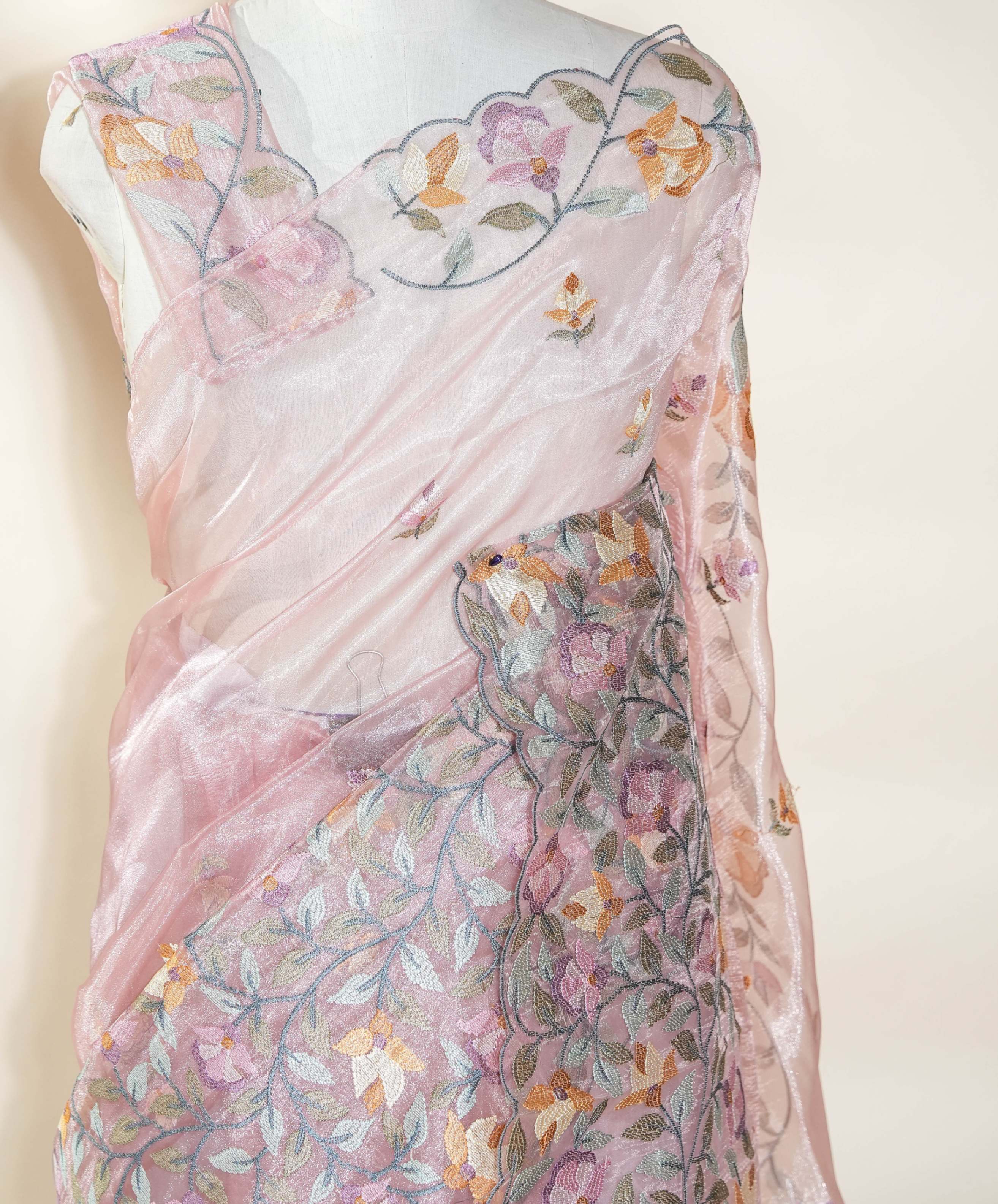 Pink Embroidery Organza Saree