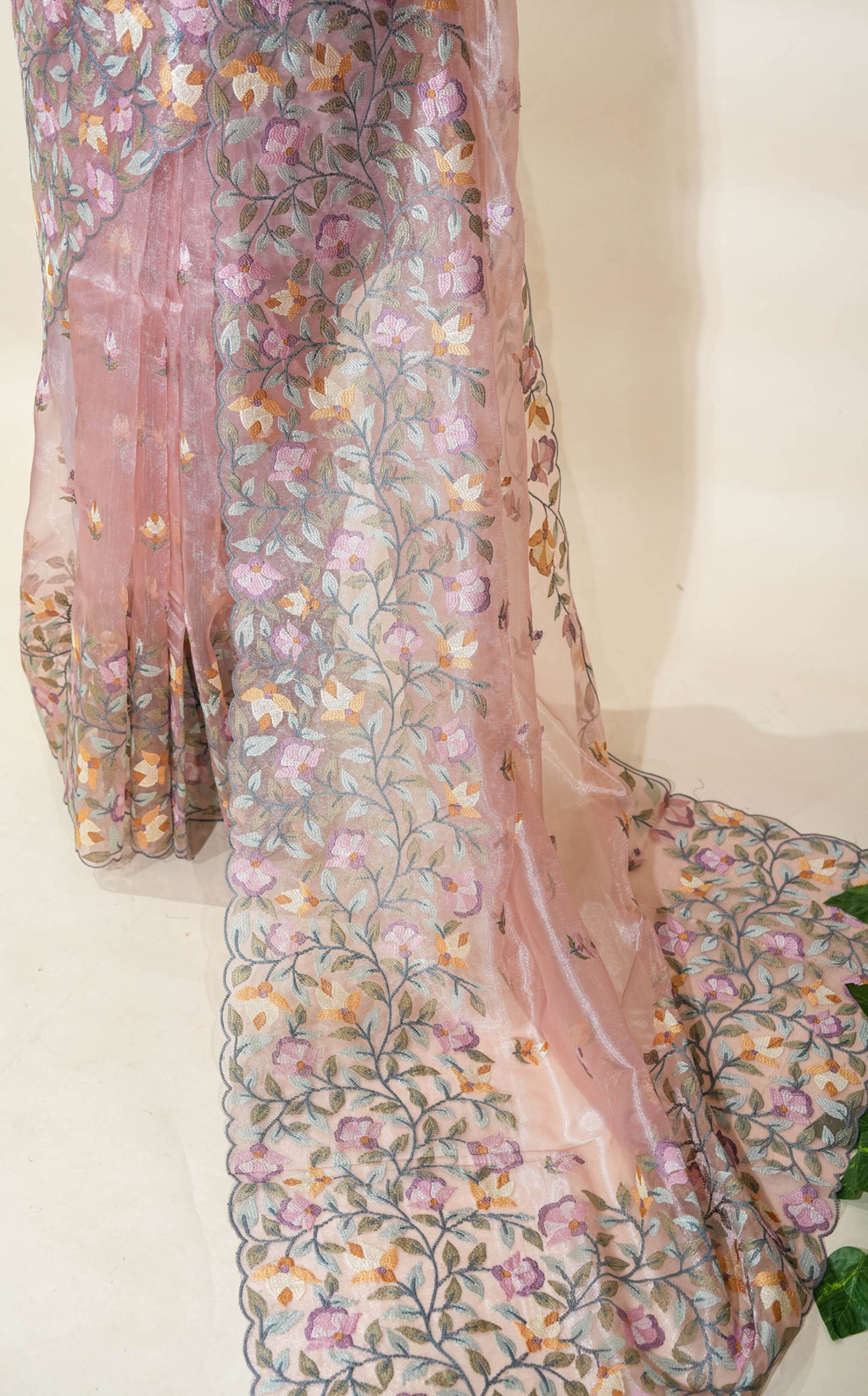 Pink Embroidery Organza Saree