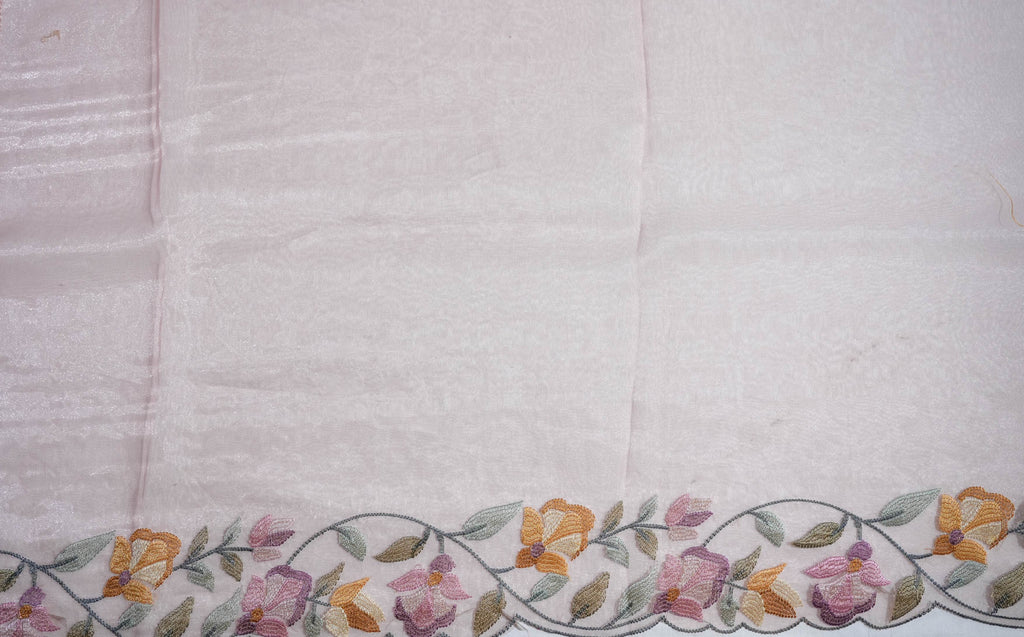 Pink Embroidery Organza Saree