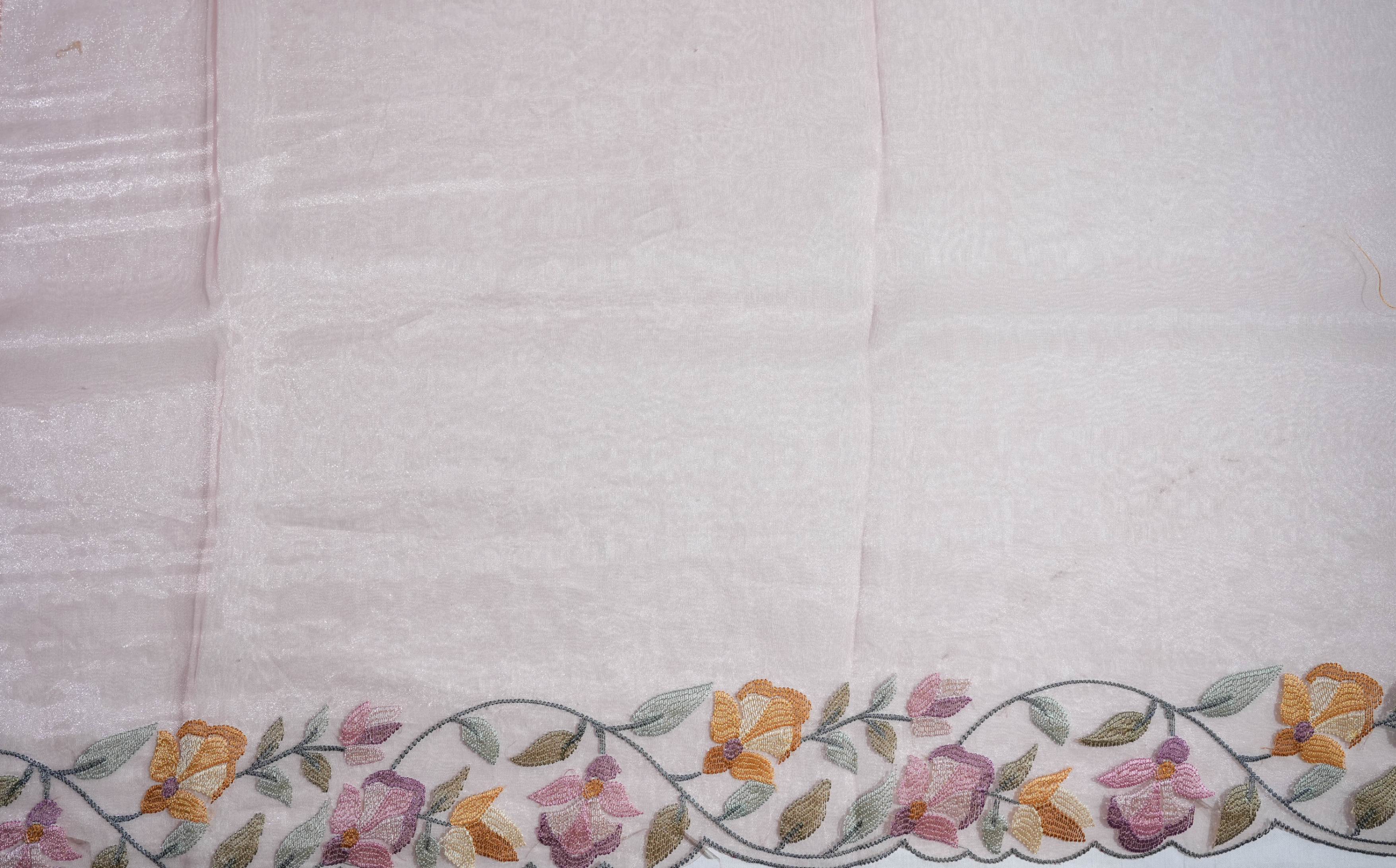 Pink Embroidery Organza Saree