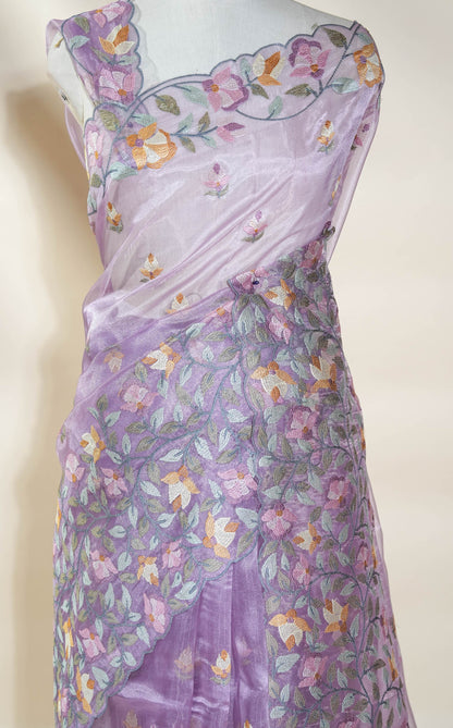 Purple Embroidery Organza Saree