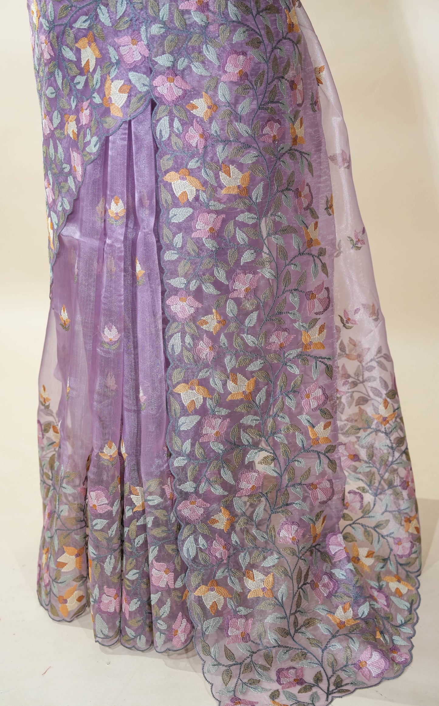 Purple Embroidery Organza Saree