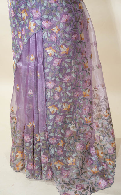 Purple Embroidery Organza Saree