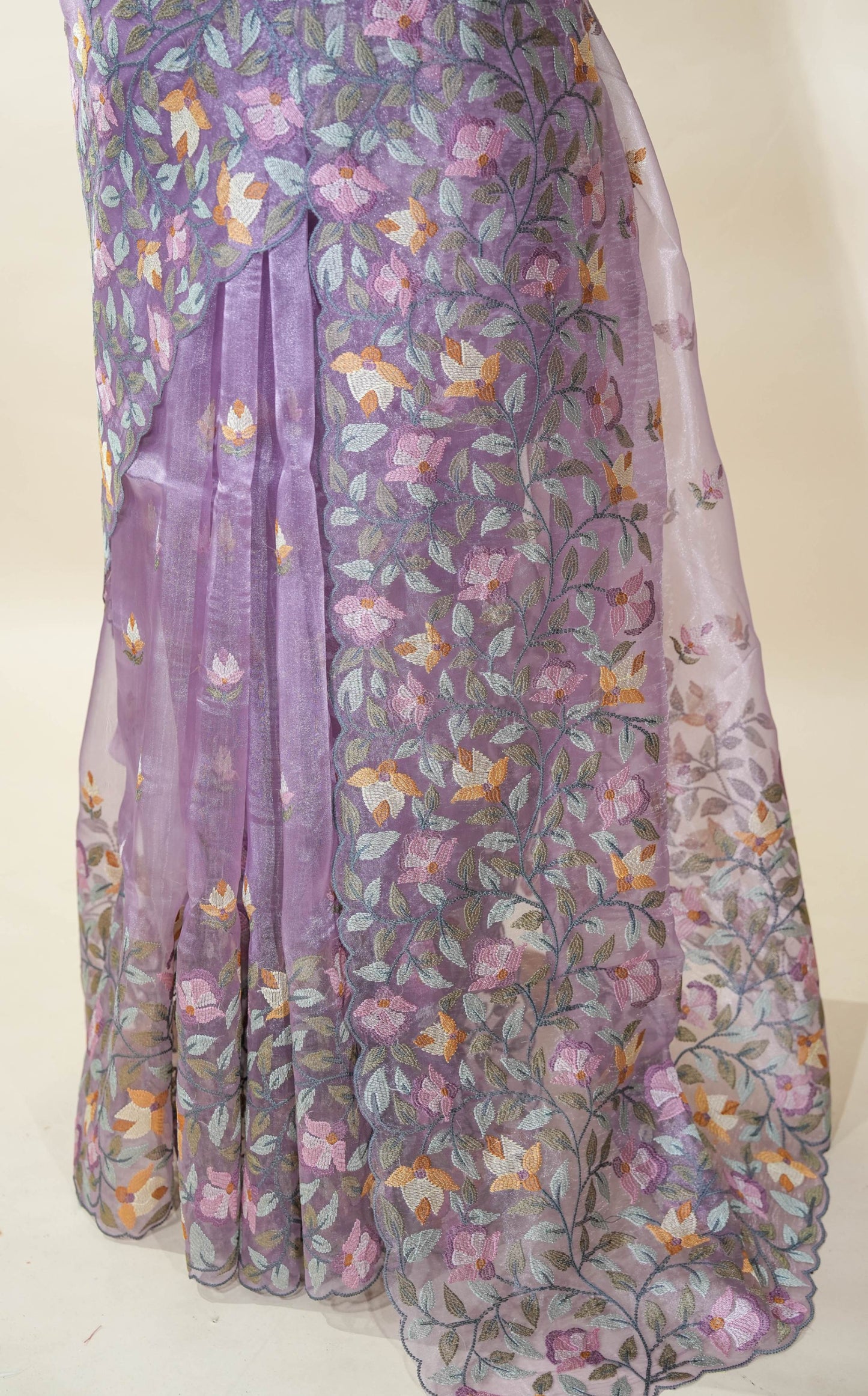 Purple Embroidery Organza Saree