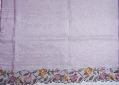 Purple Embroidery Organza Saree