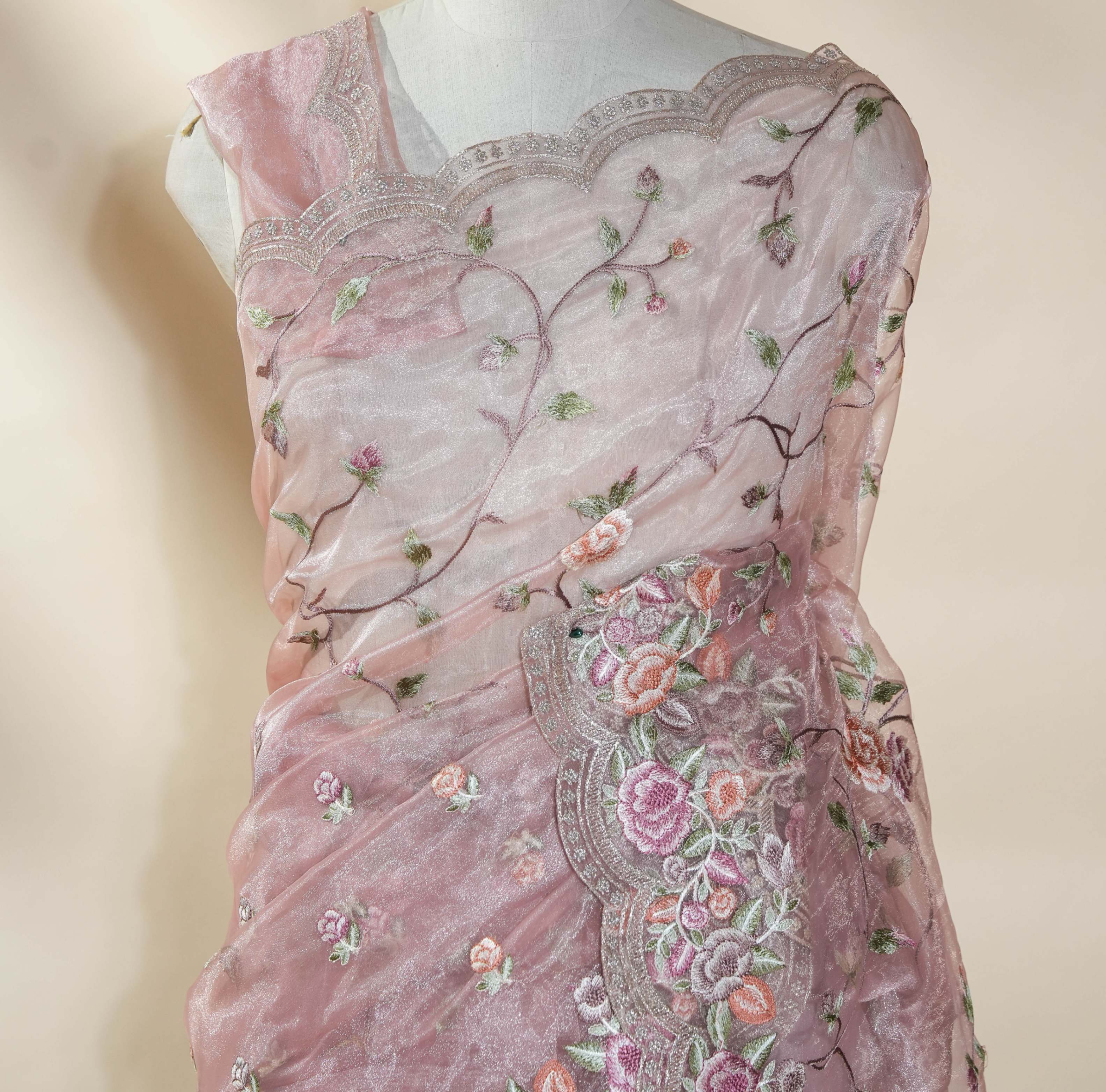 Pastel Embroidery Tissue Saree