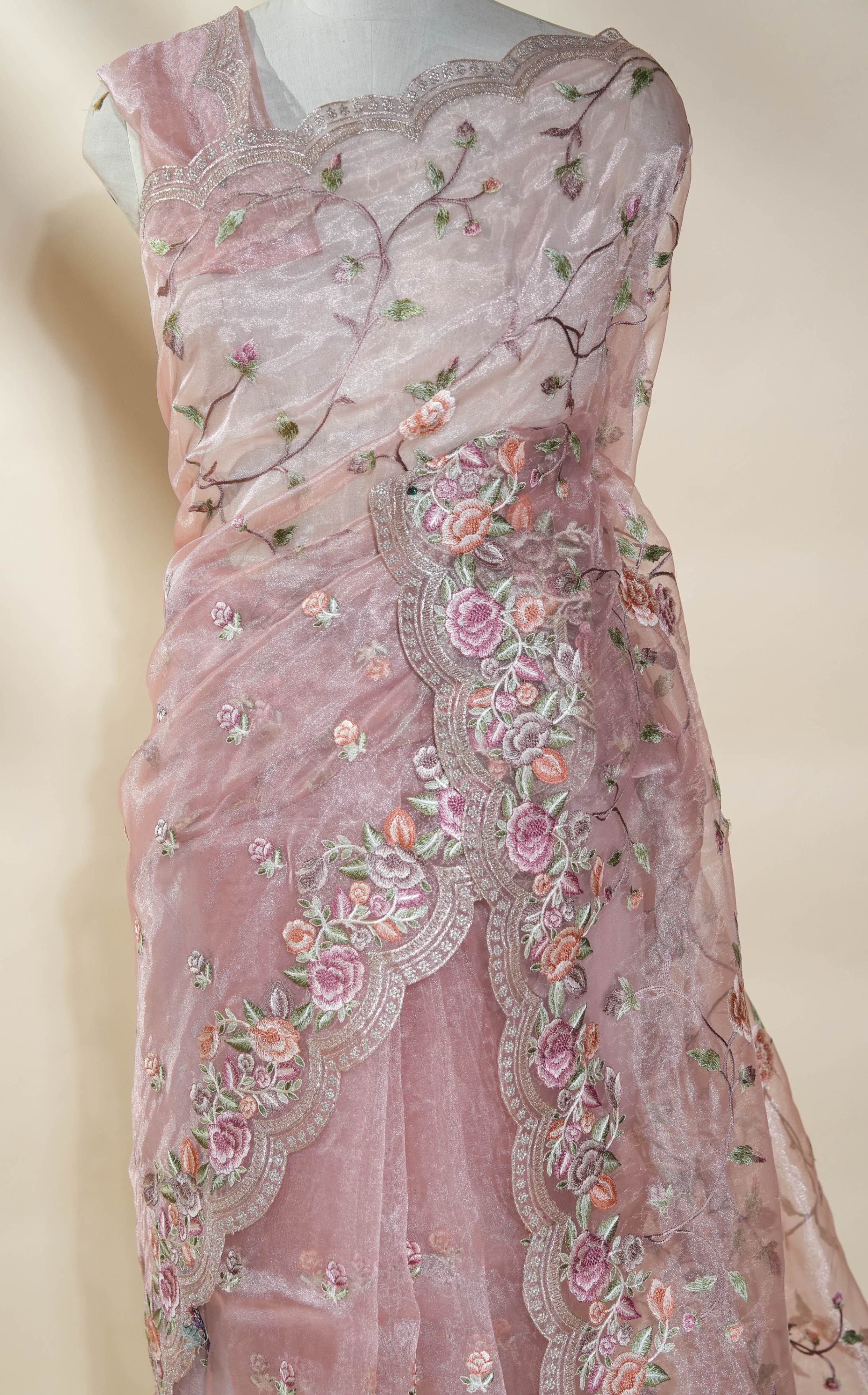 Pastel Embroidery Tissue Saree