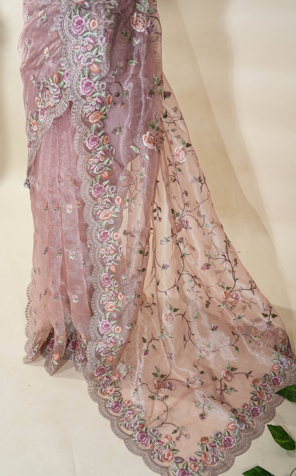 Pastel Embroidery Tissue Saree