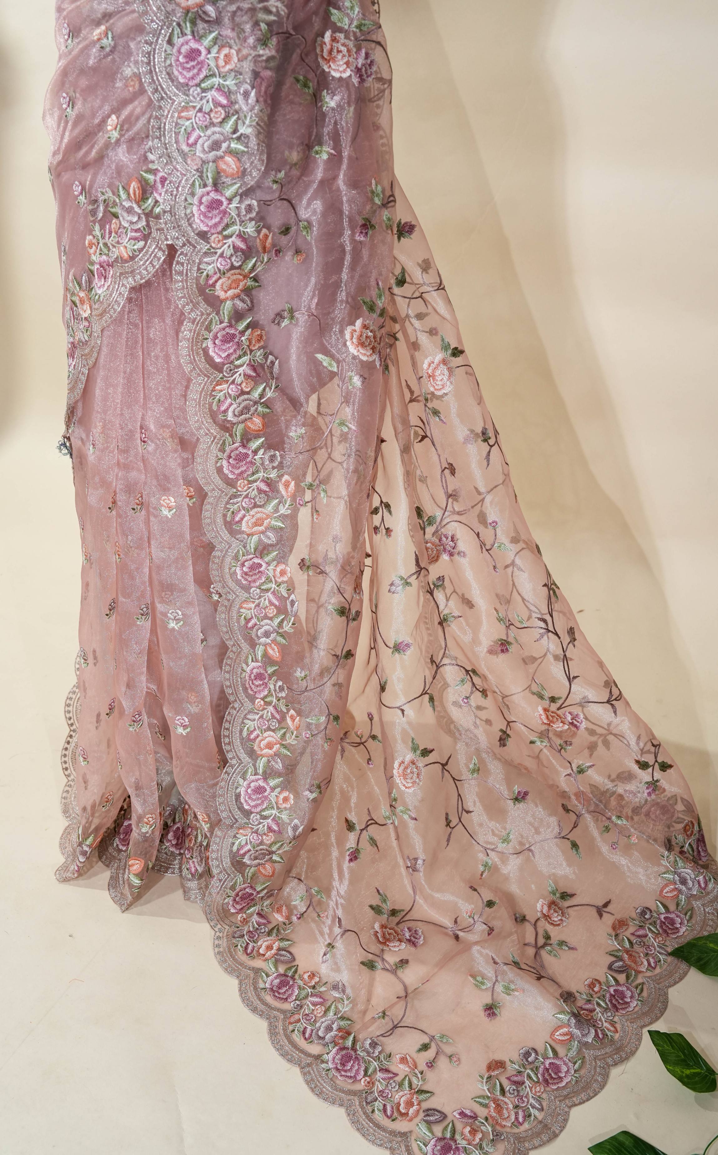 Pastel Embroidery Tissue Saree