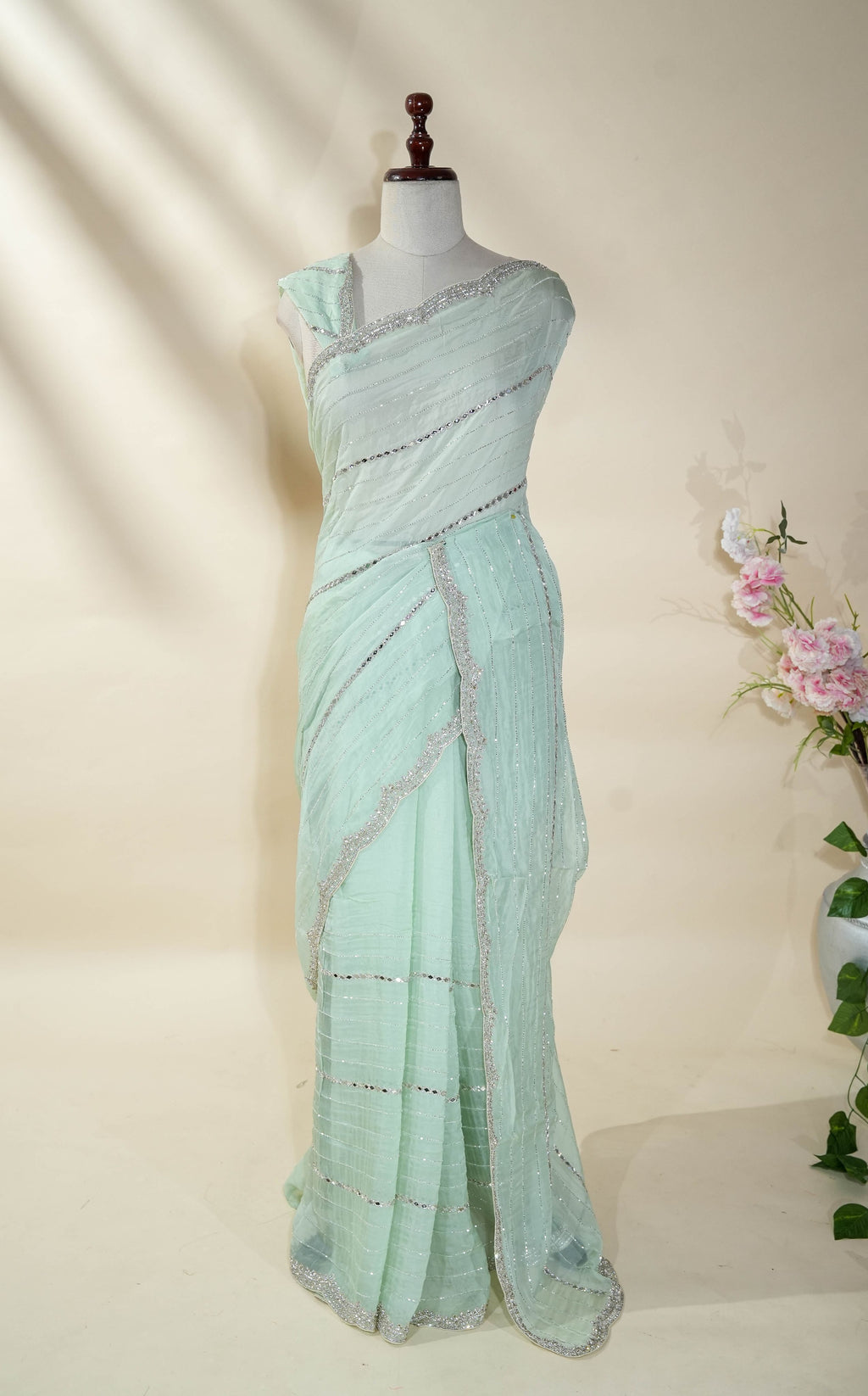 Pastel Embroidery Organza Saree