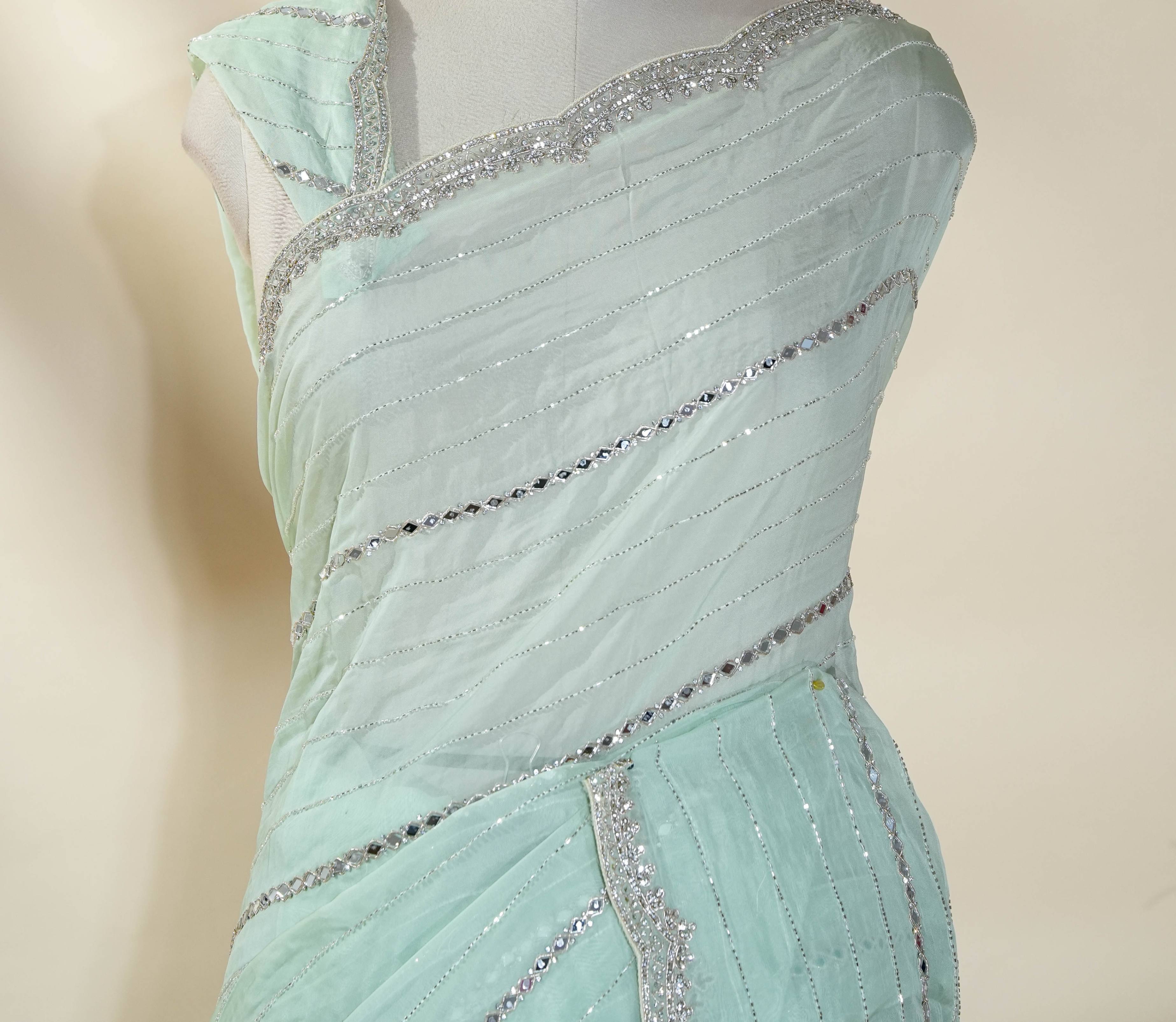 Pastel Embroidery Organza Saree