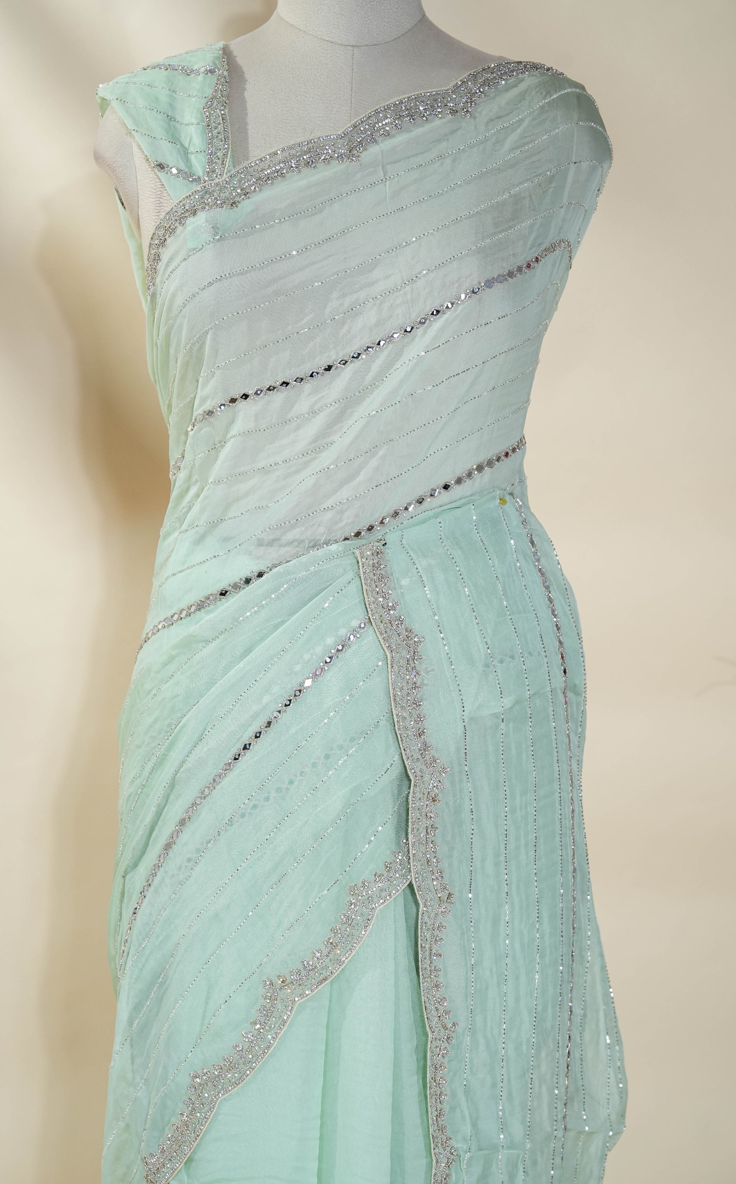 Pastel Embroidery Organza Saree