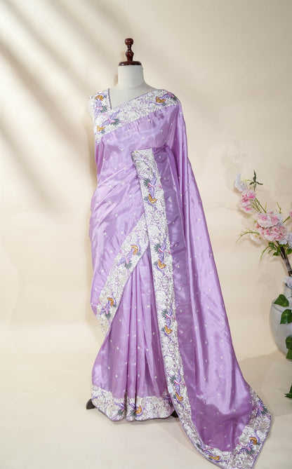Purple Embroidery Silk Saree