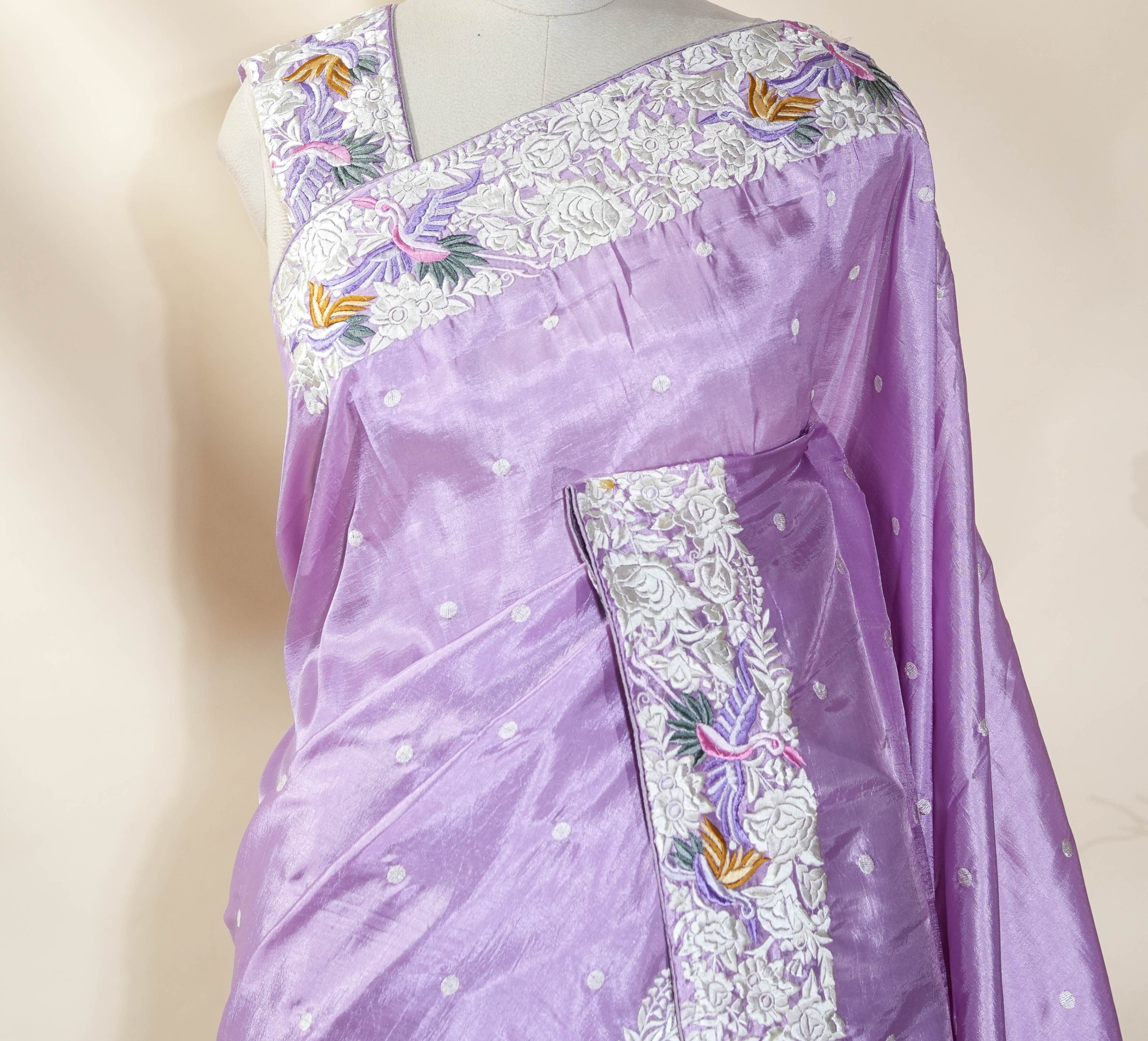 Purple Embroidery Silk Saree