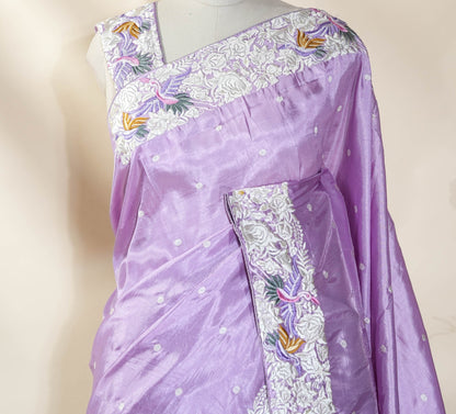 Purple Embroidery Silk Saree