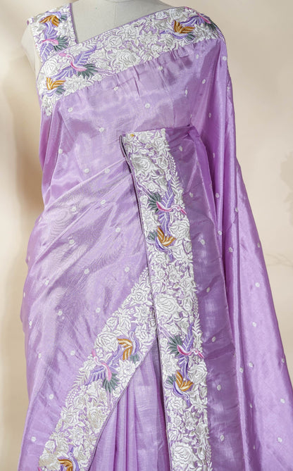 Purple Embroidery Silk Saree