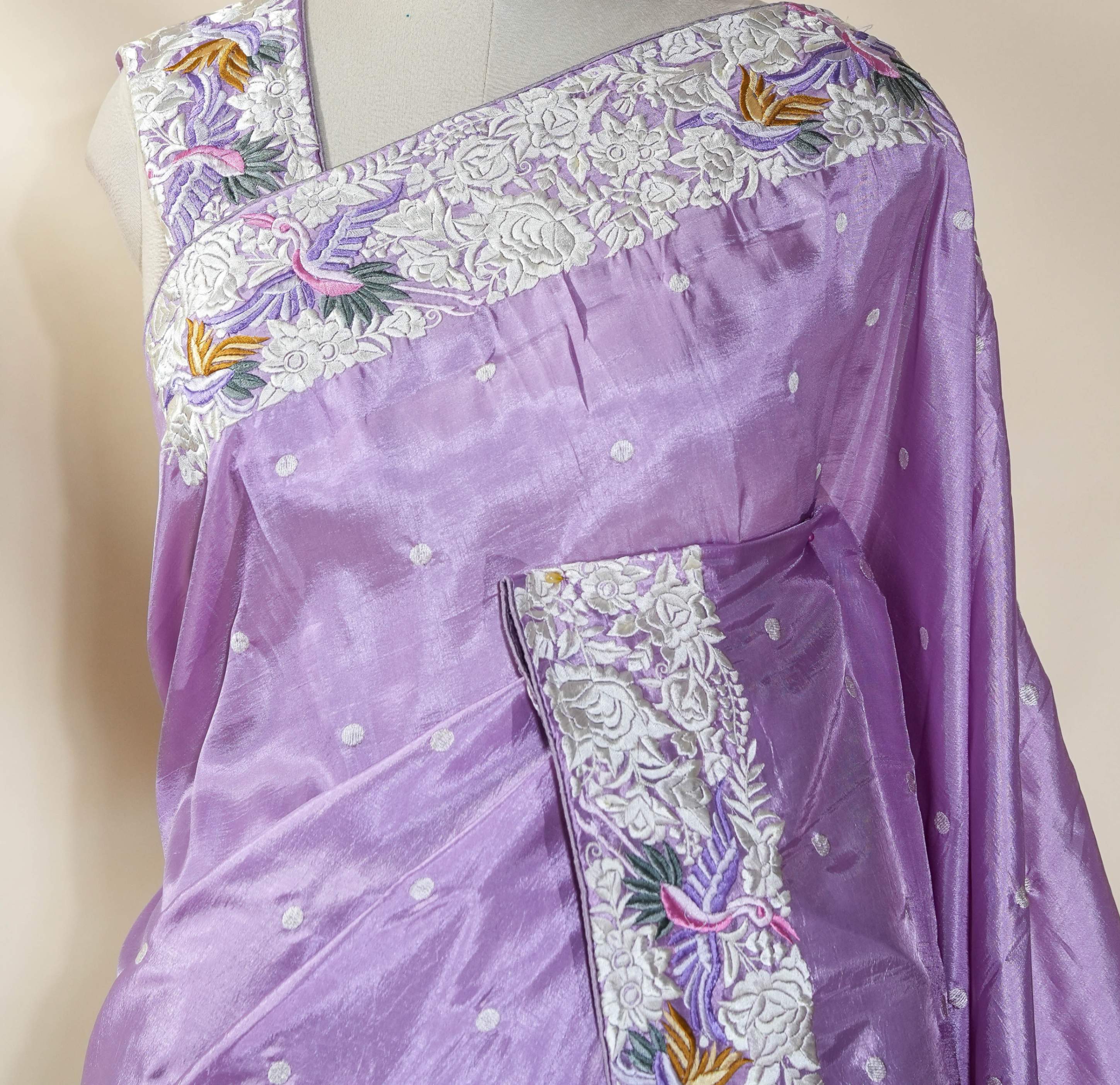 Purple Embroidery Silk Saree