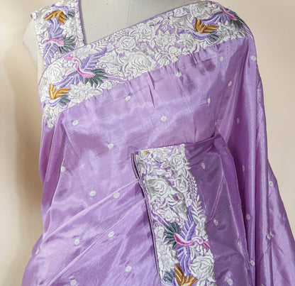 Purple Embroidery Silk Saree