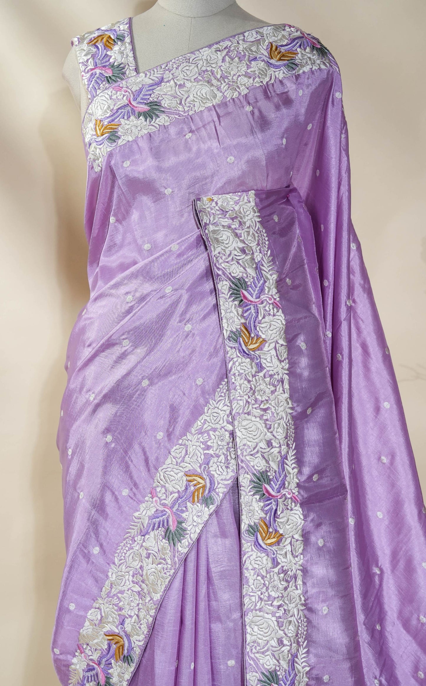 Purple Embroidery Silk Saree