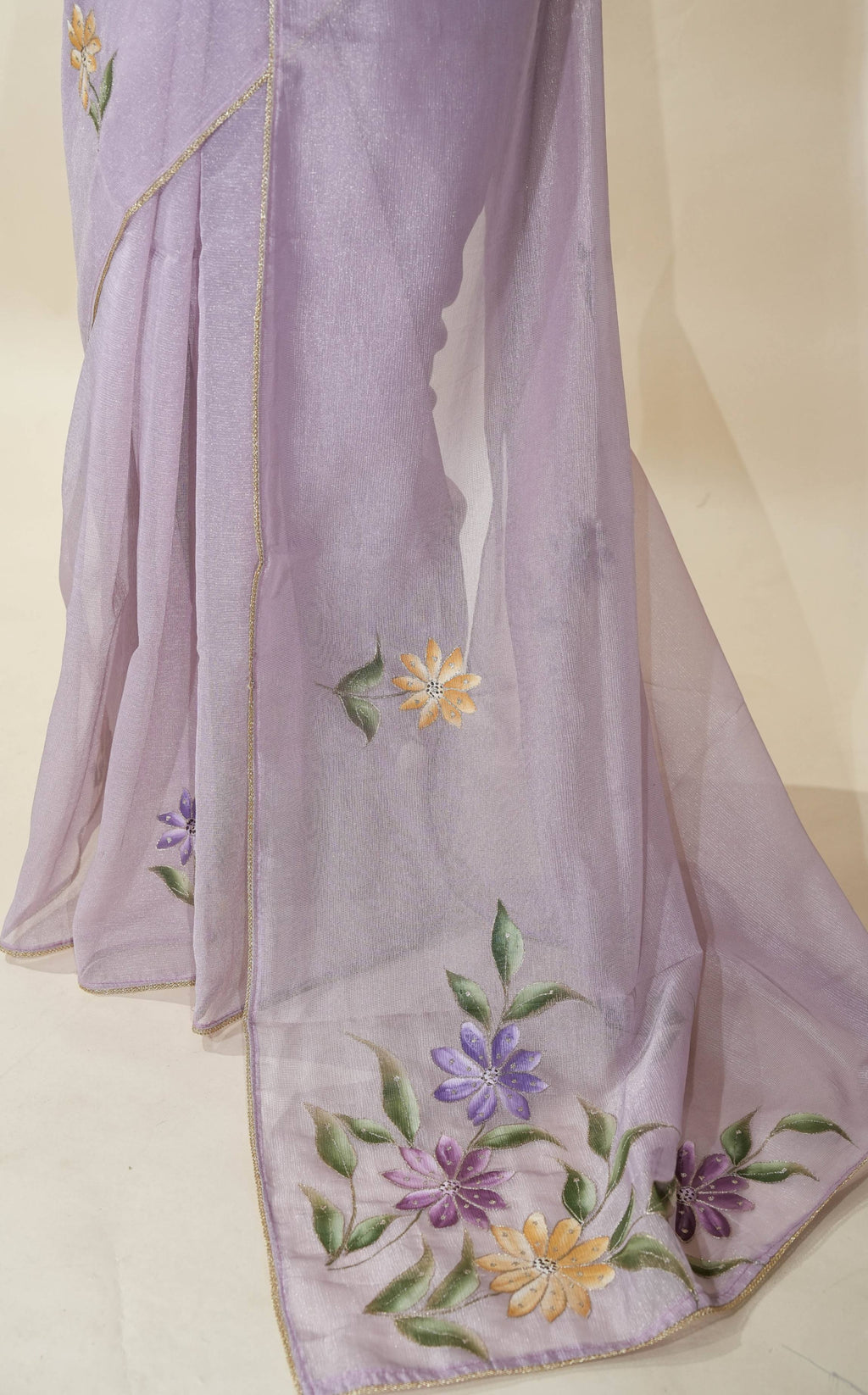 Purple Printed Embroidery Tissue Saree