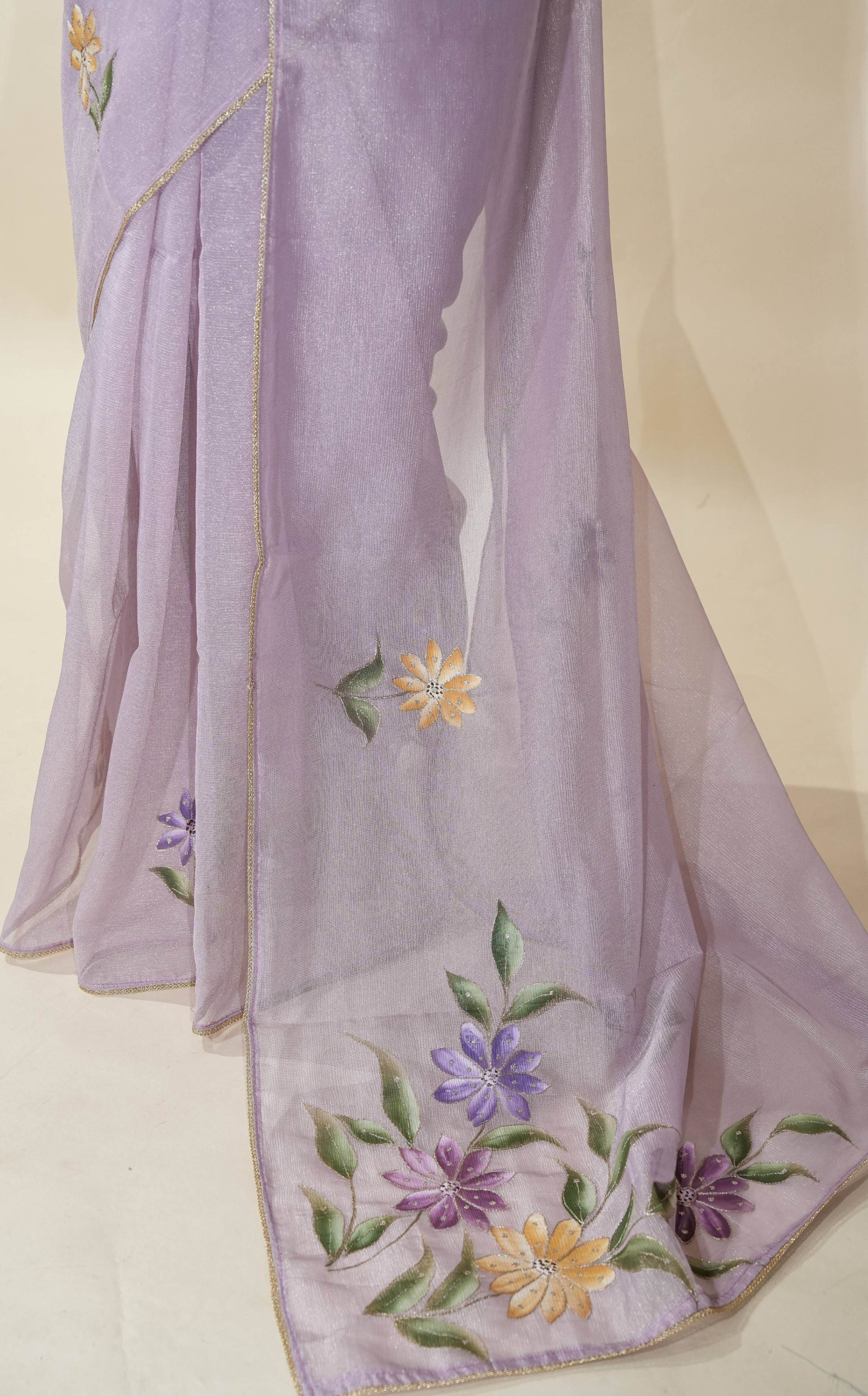 Purple Printed Embroidery Tissue Saree