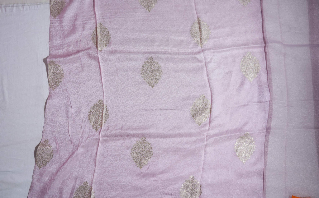 Purple Printed Embroidery Tissue Saree