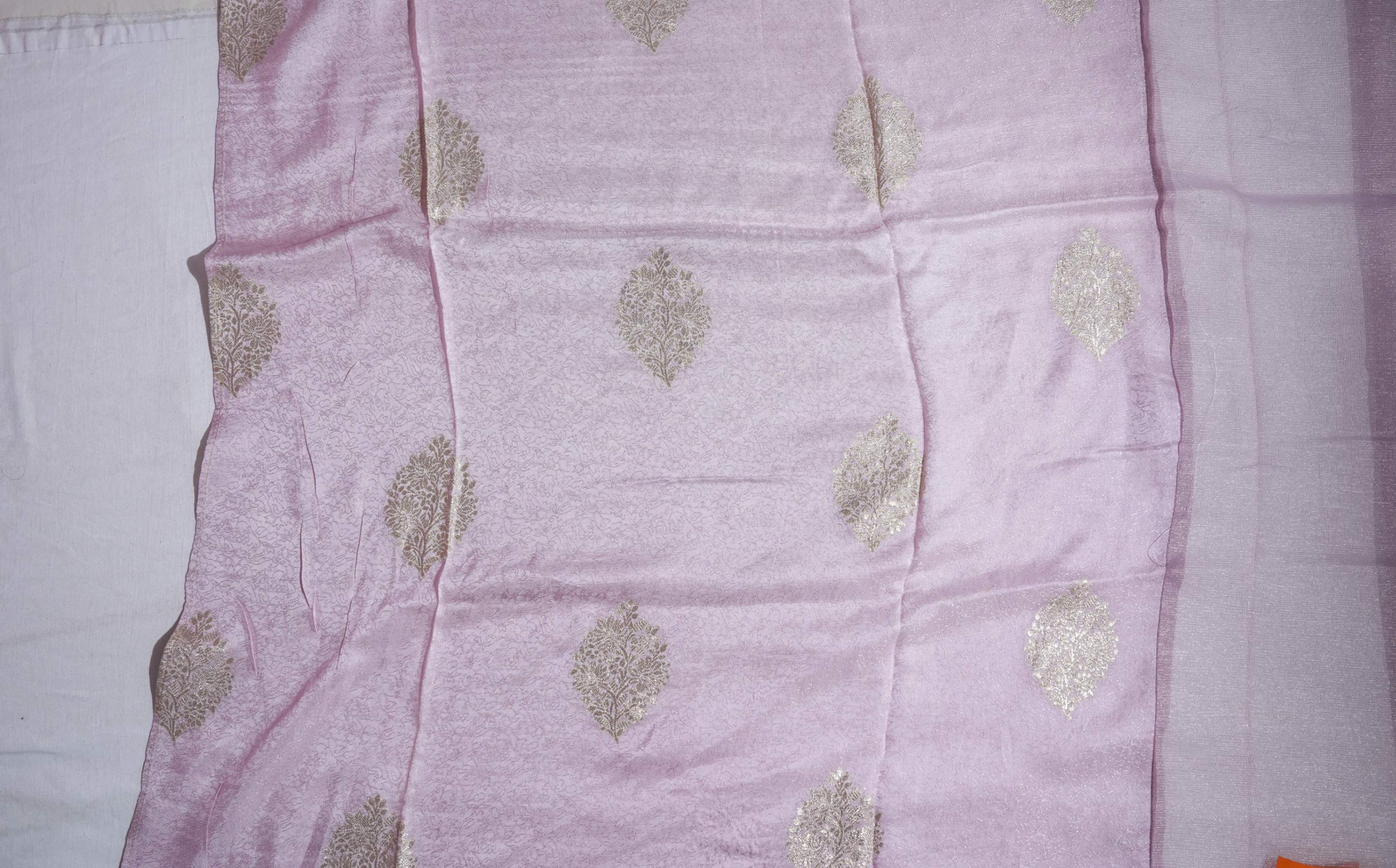 Purple Printed Embroidery Tissue Saree