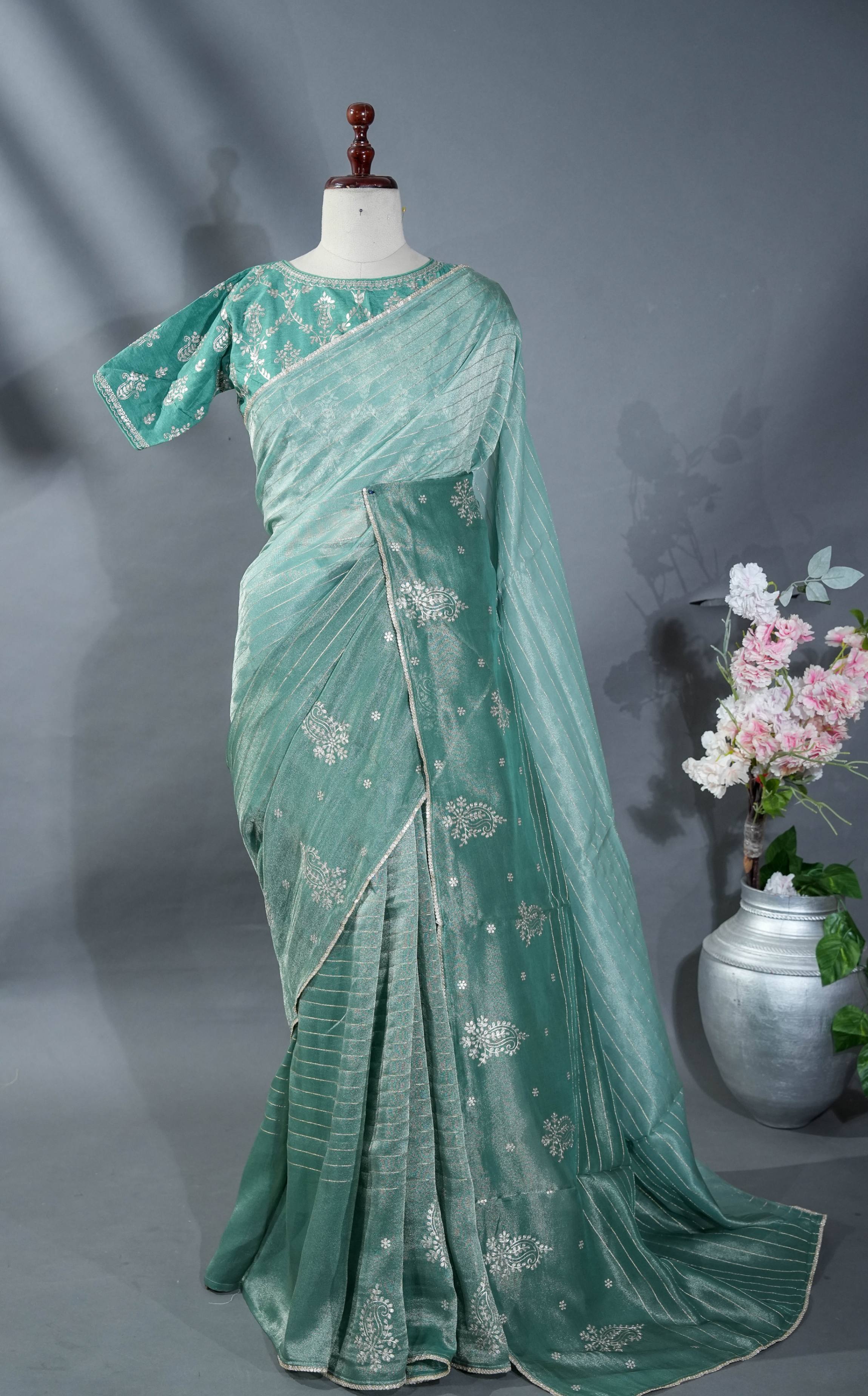 Multicolor Embroidery Tissue Saree