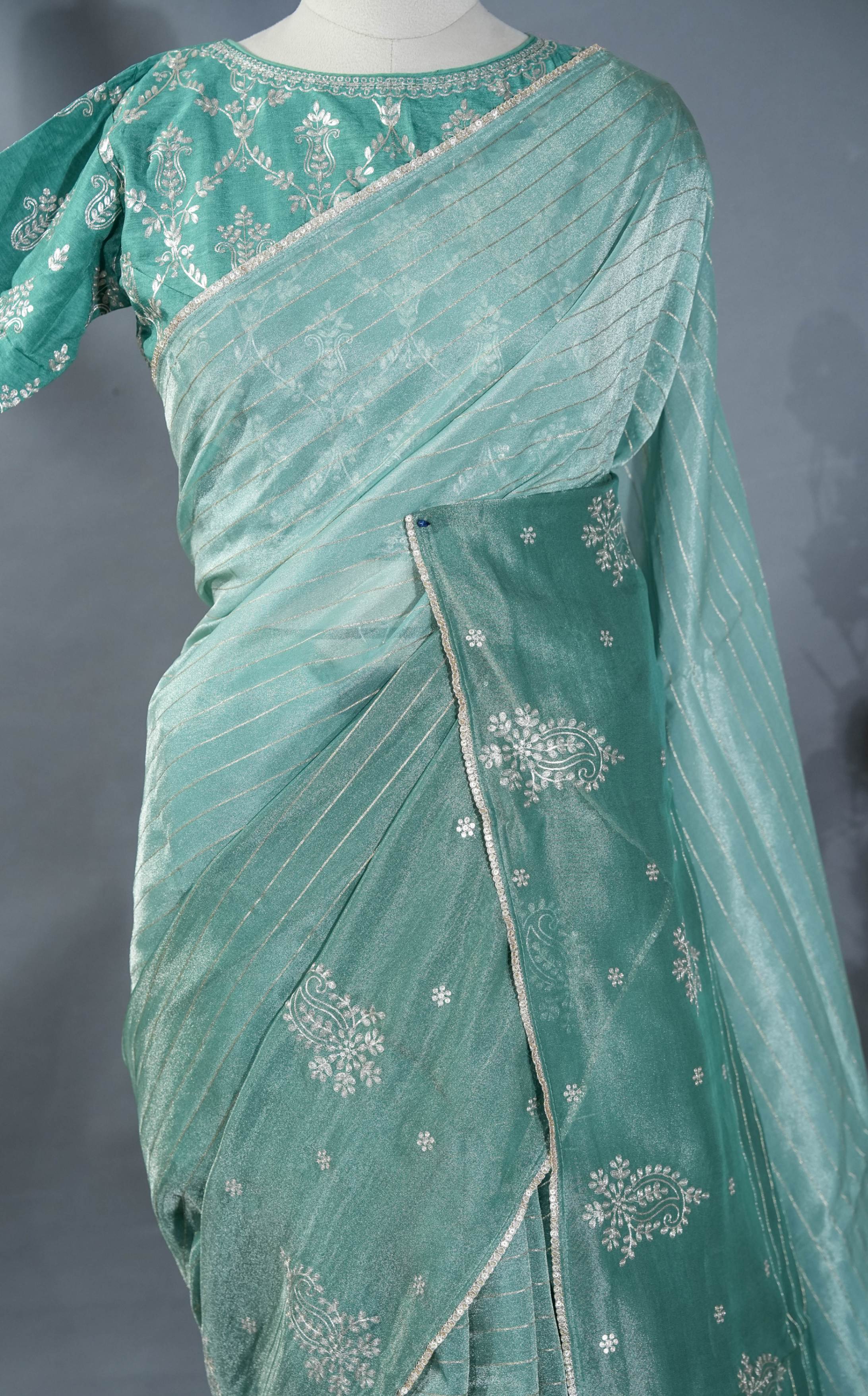 Multicolor Embroidery Tissue Saree