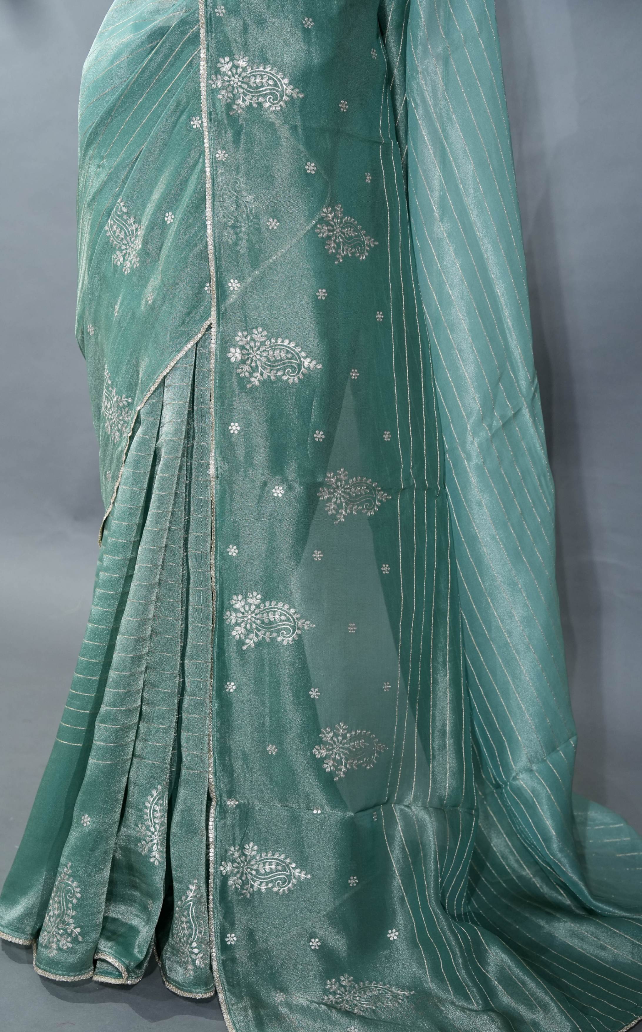 Multicolor Embroidery Tissue Saree
