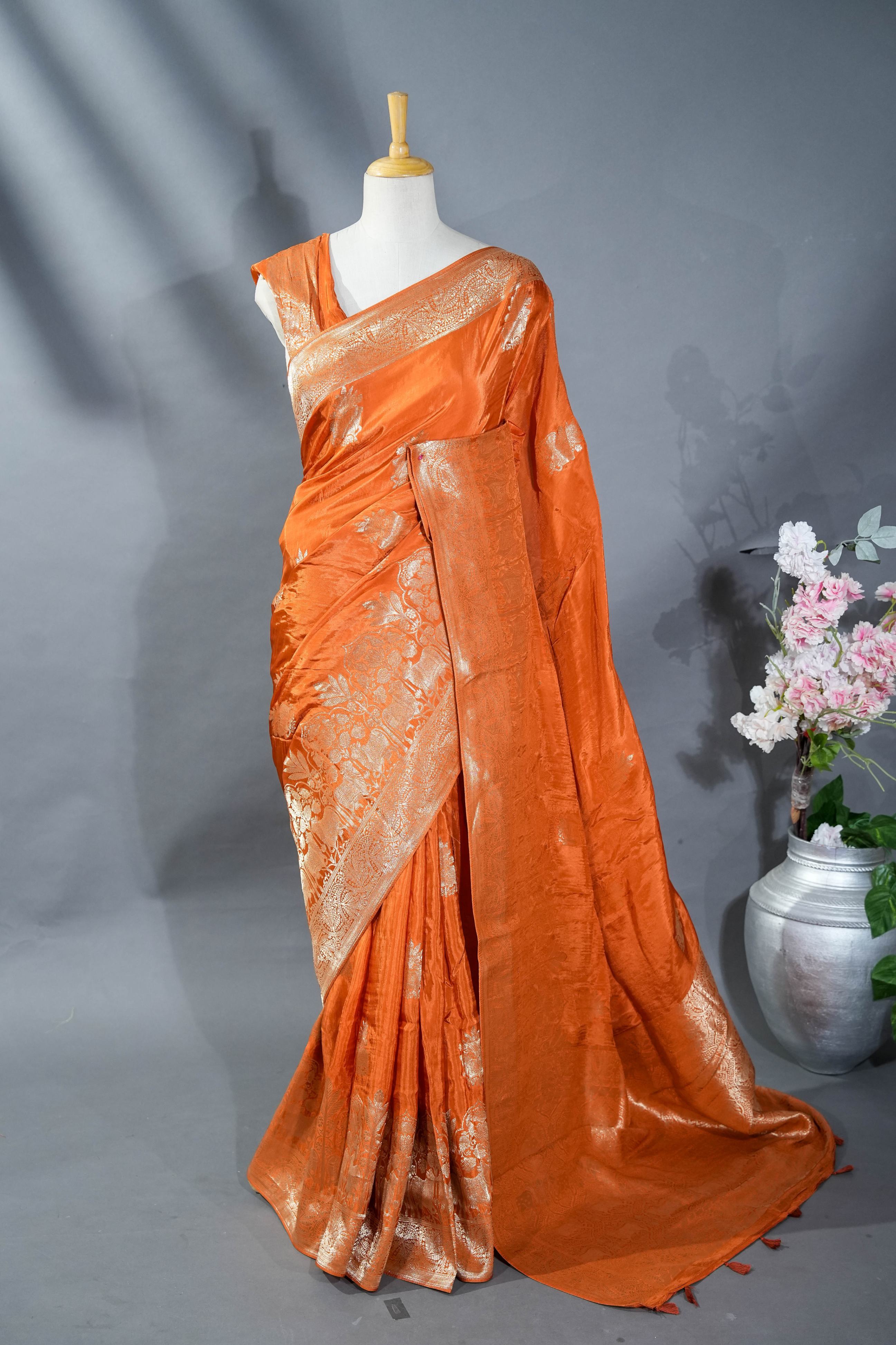 Orange Banarasi Silk Saree