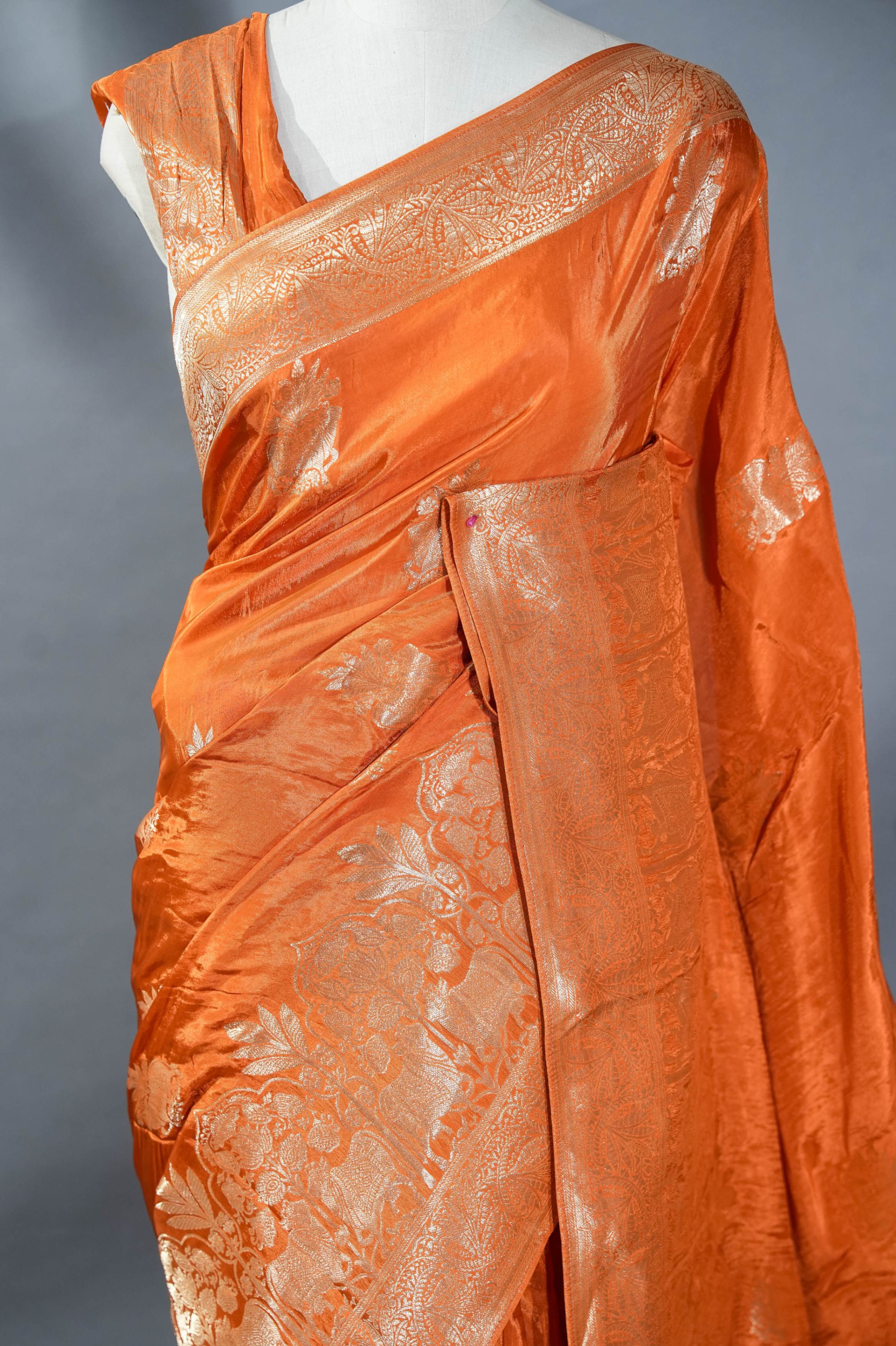 Orange Banarasi Silk Saree