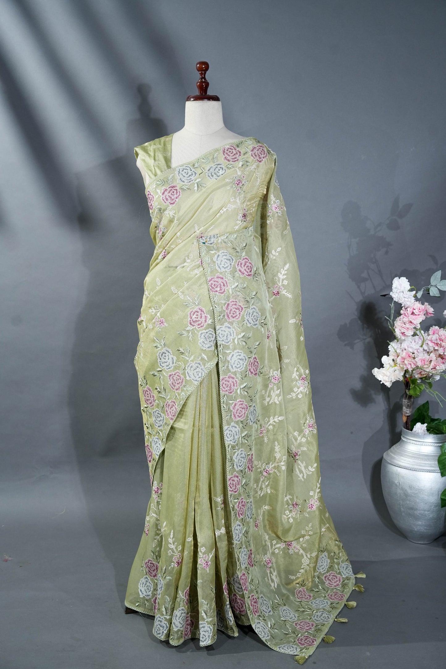 Gold Embroidery Tissue Saree