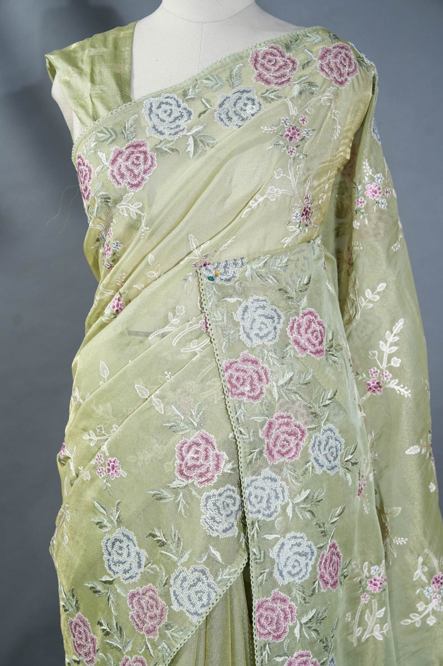 Gold Embroidery Tissue Saree