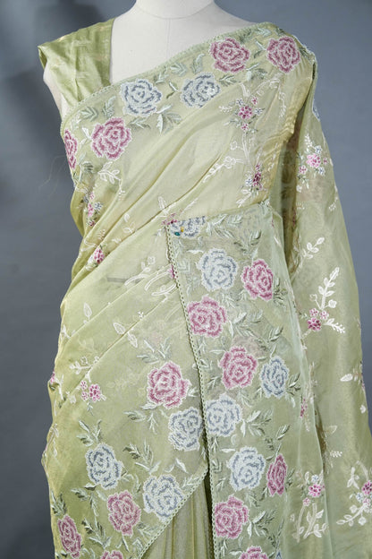 Gold Embroidery Tissue Saree
