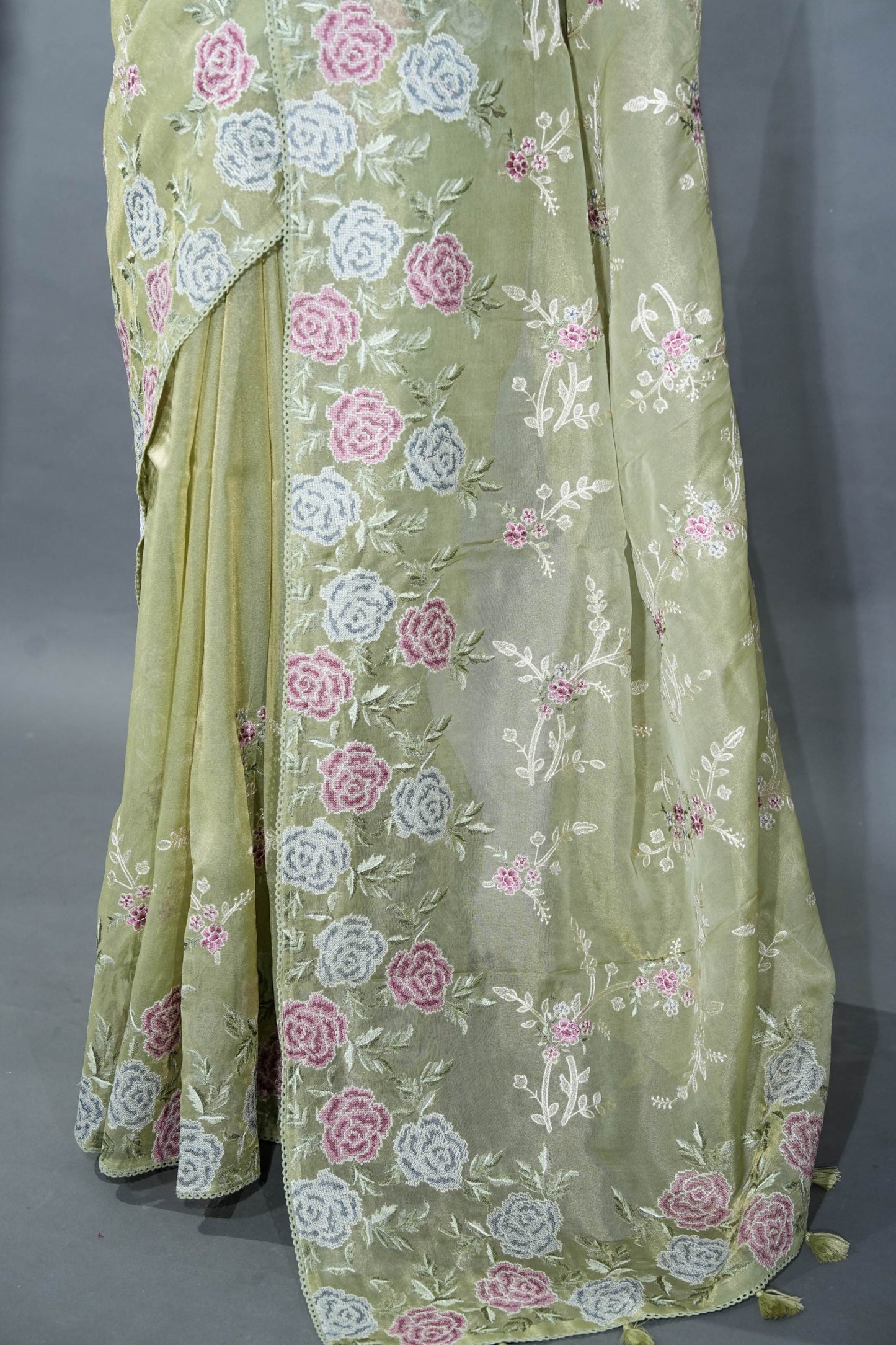 Gold Embroidery Tissue Saree