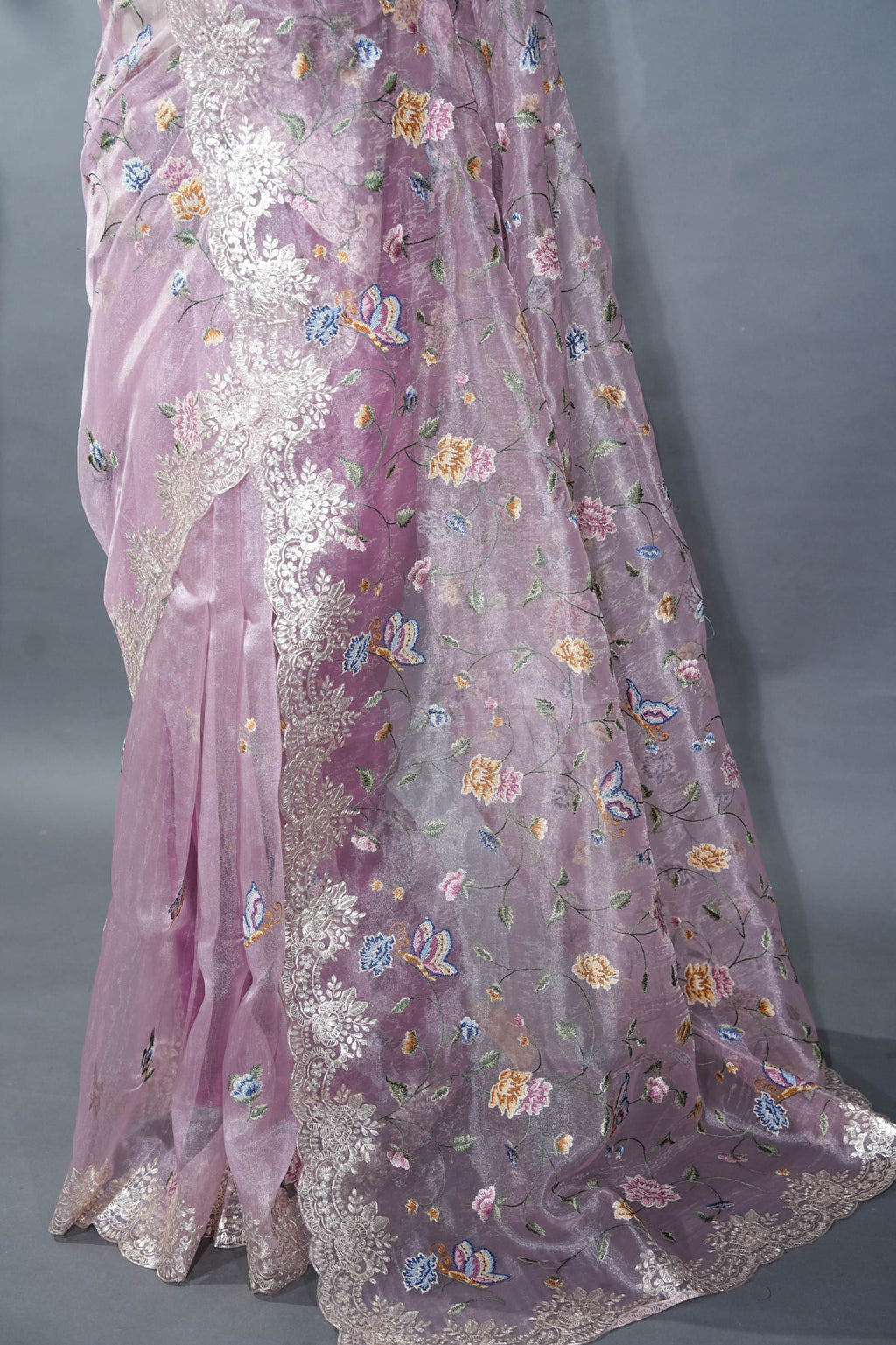 Pink Embroidery Tissue Saree