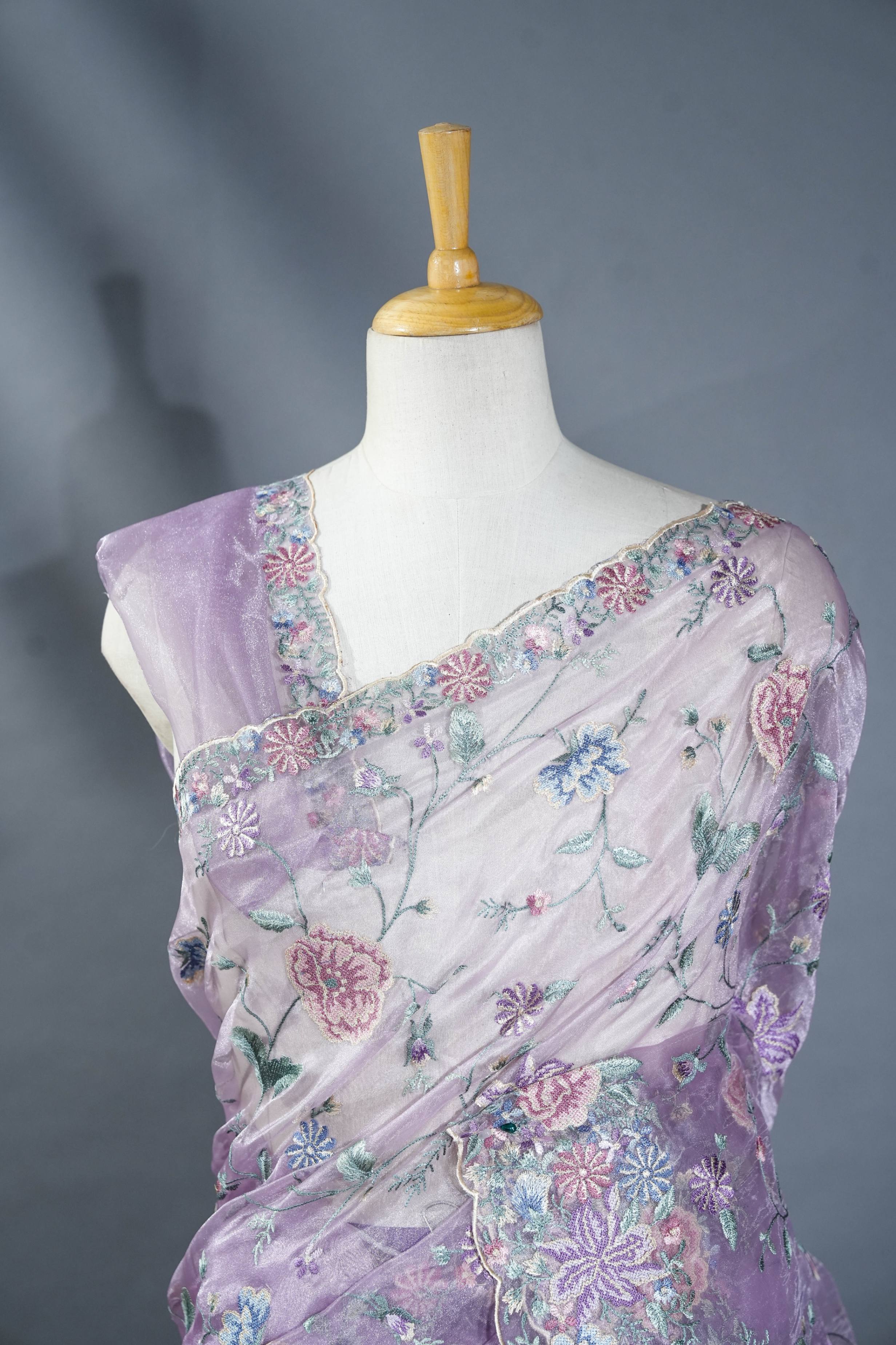 Purple Embroidery Organza Saree