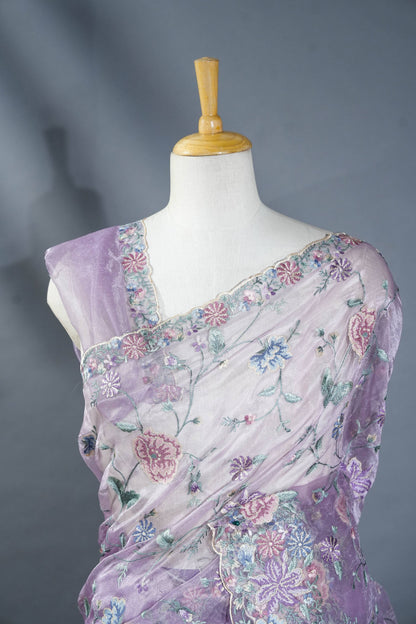 Purple Embroidery Organza Saree