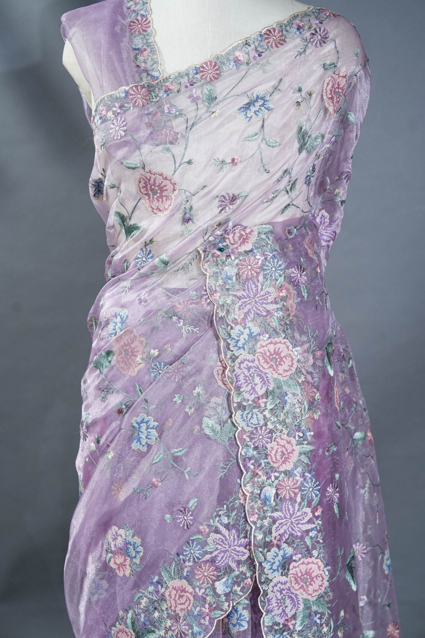 Purple Embroidery Organza Saree