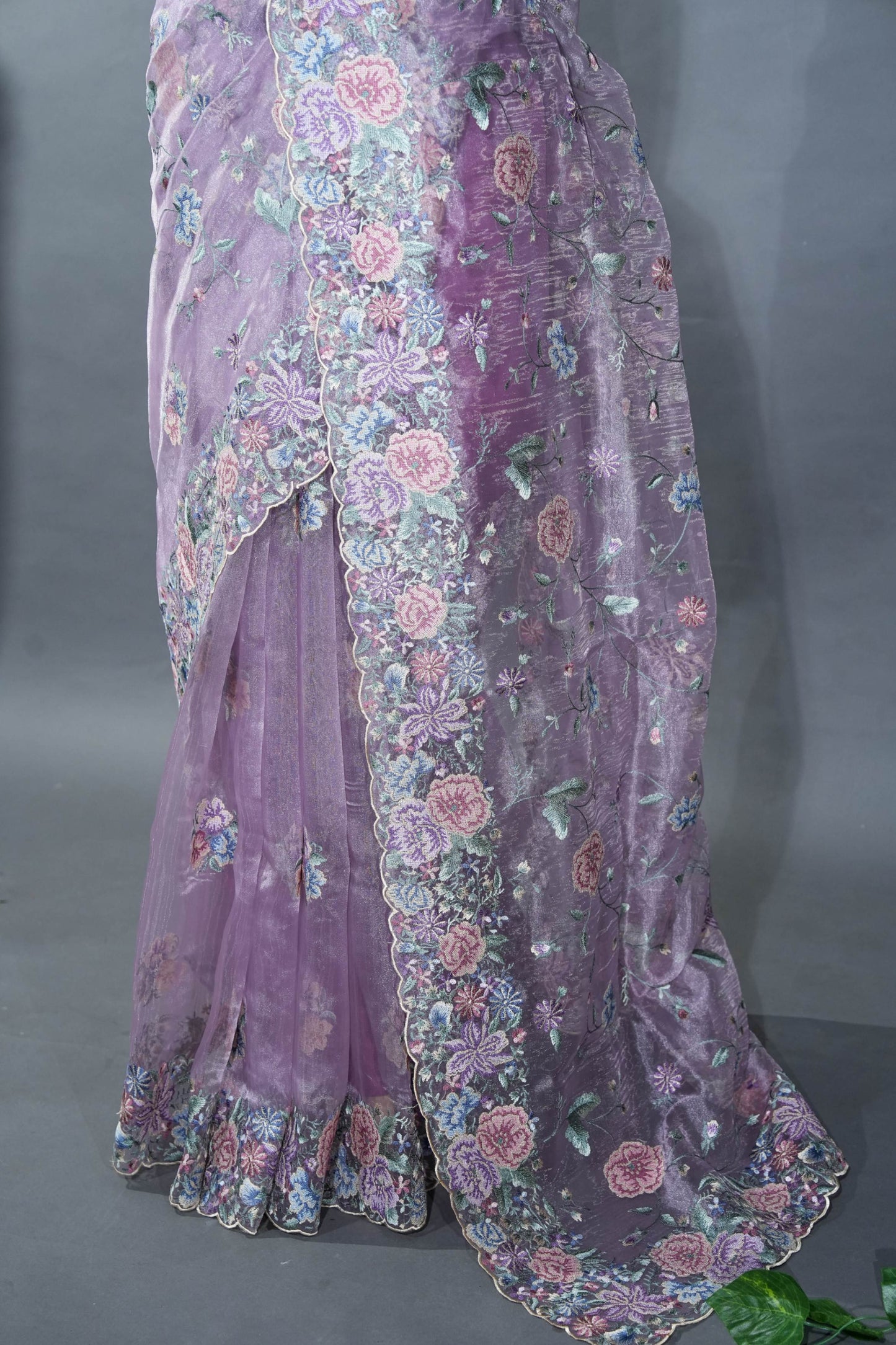 Purple Embroidery Organza Saree
