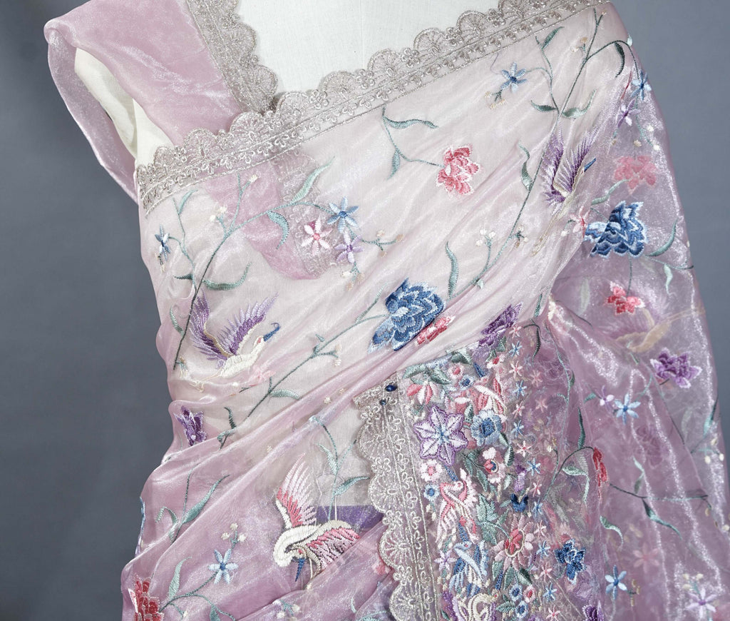 Pink Embroidery Tissue Saree
