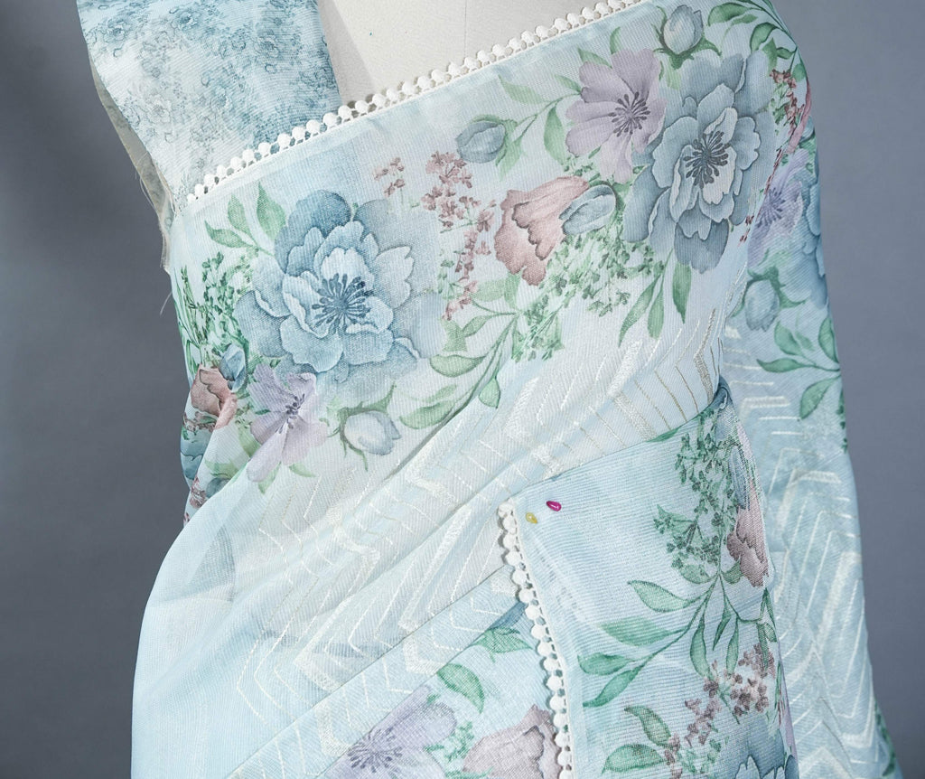 Ferozi Printed Embroidery Tissue Saree