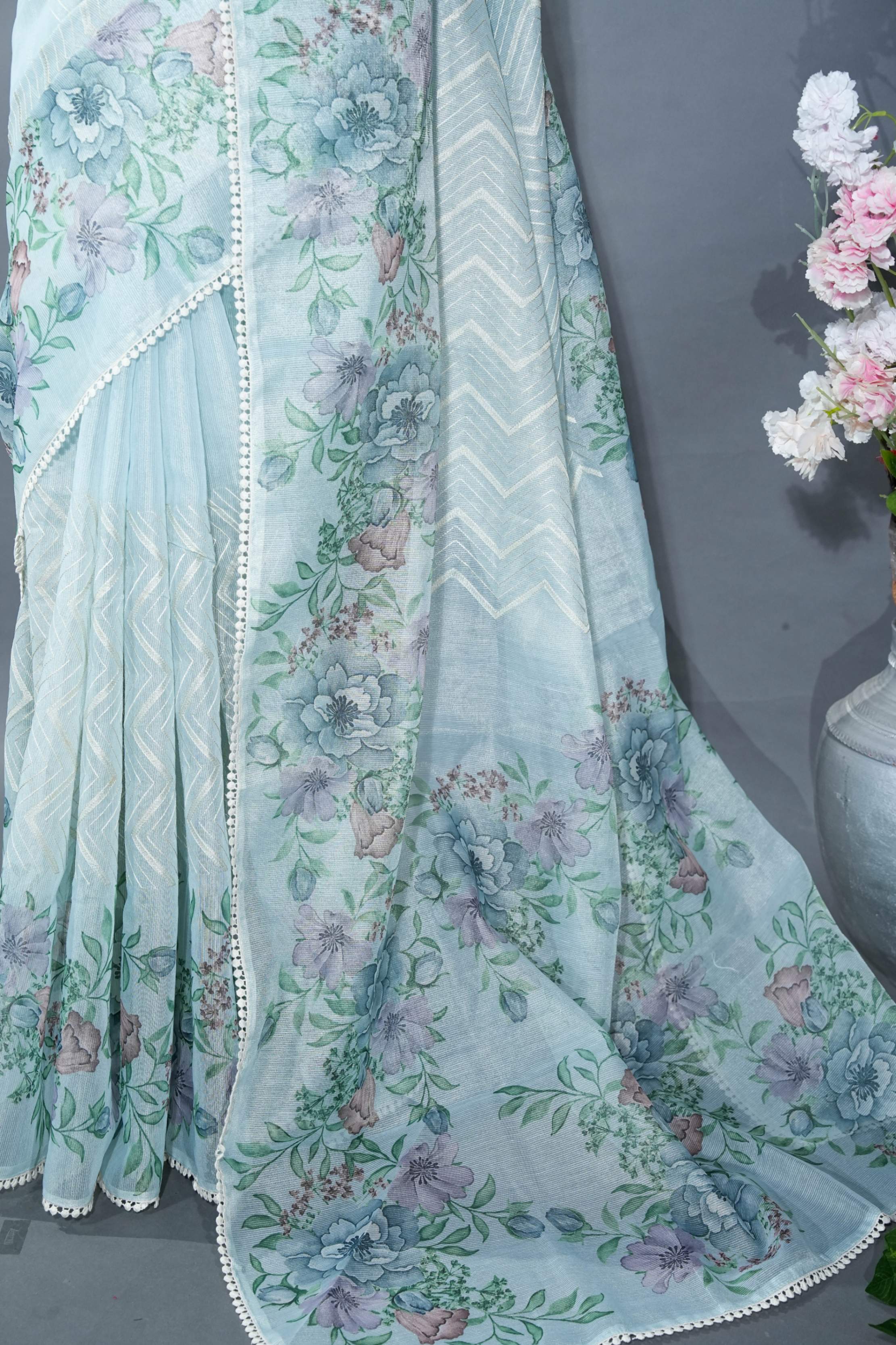 Ferozi Printed Embroidery Tissue Saree