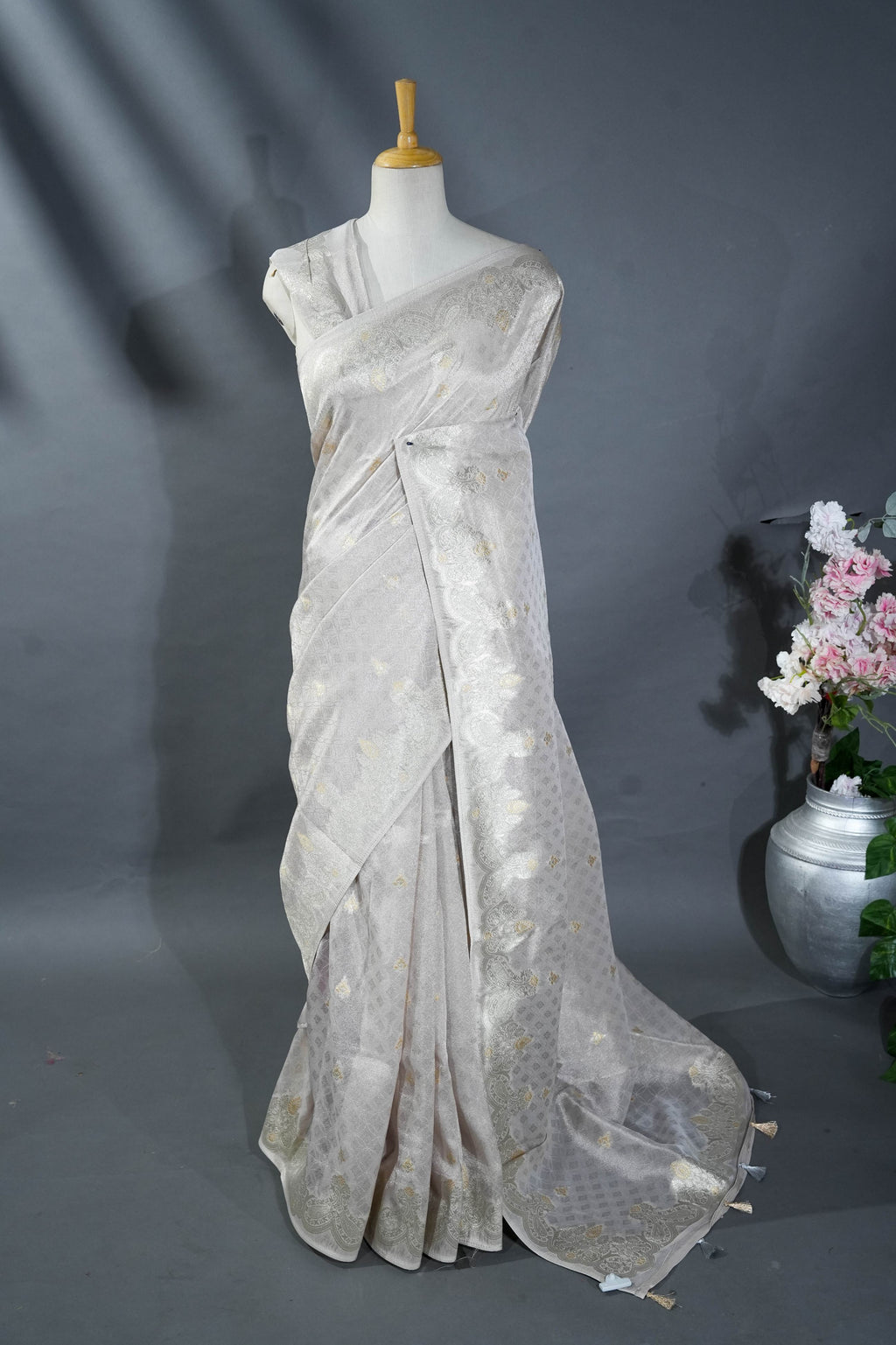 Silver Banarasi Tissue Saree