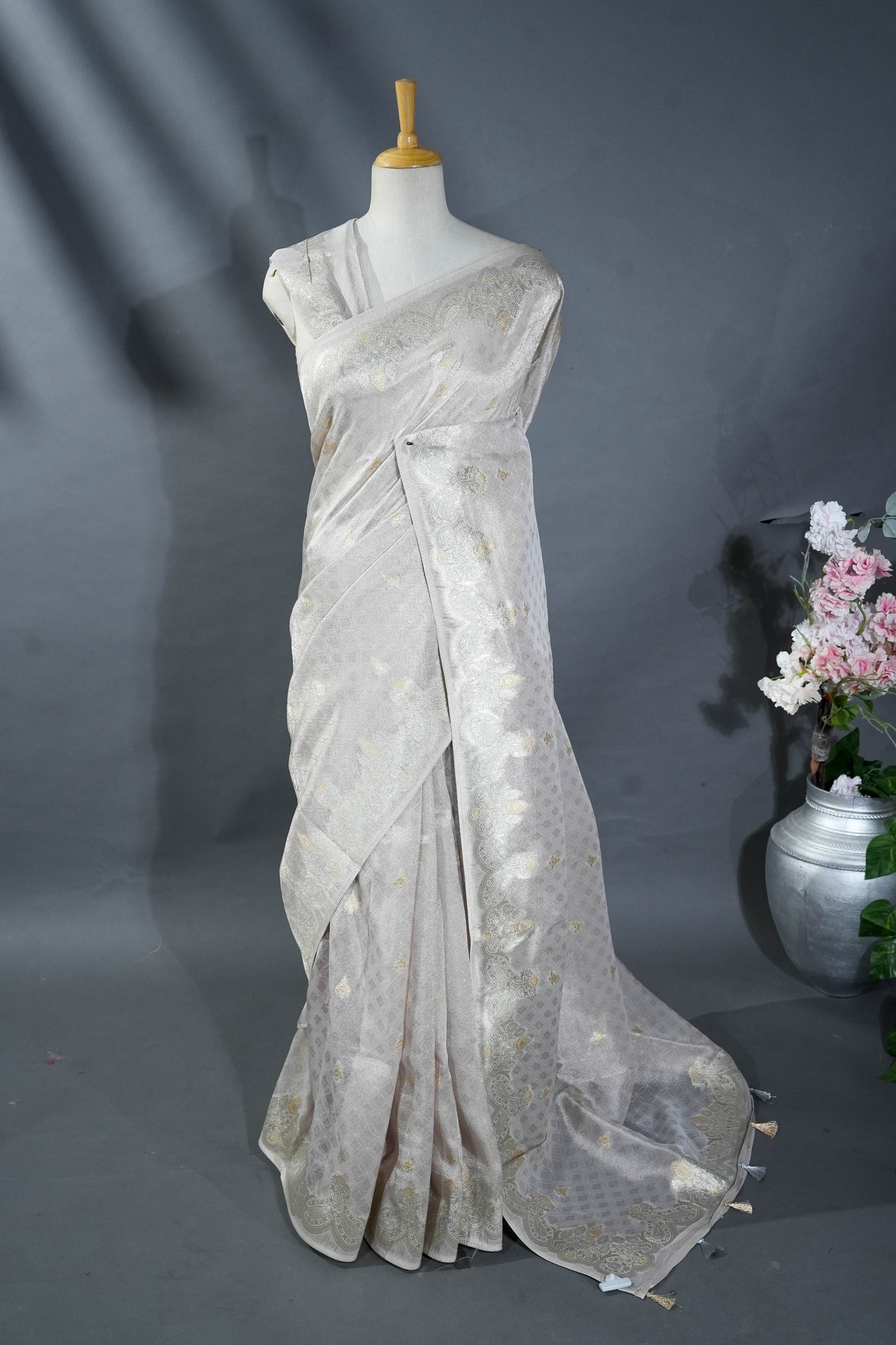Silver Banarasi Tissue Saree