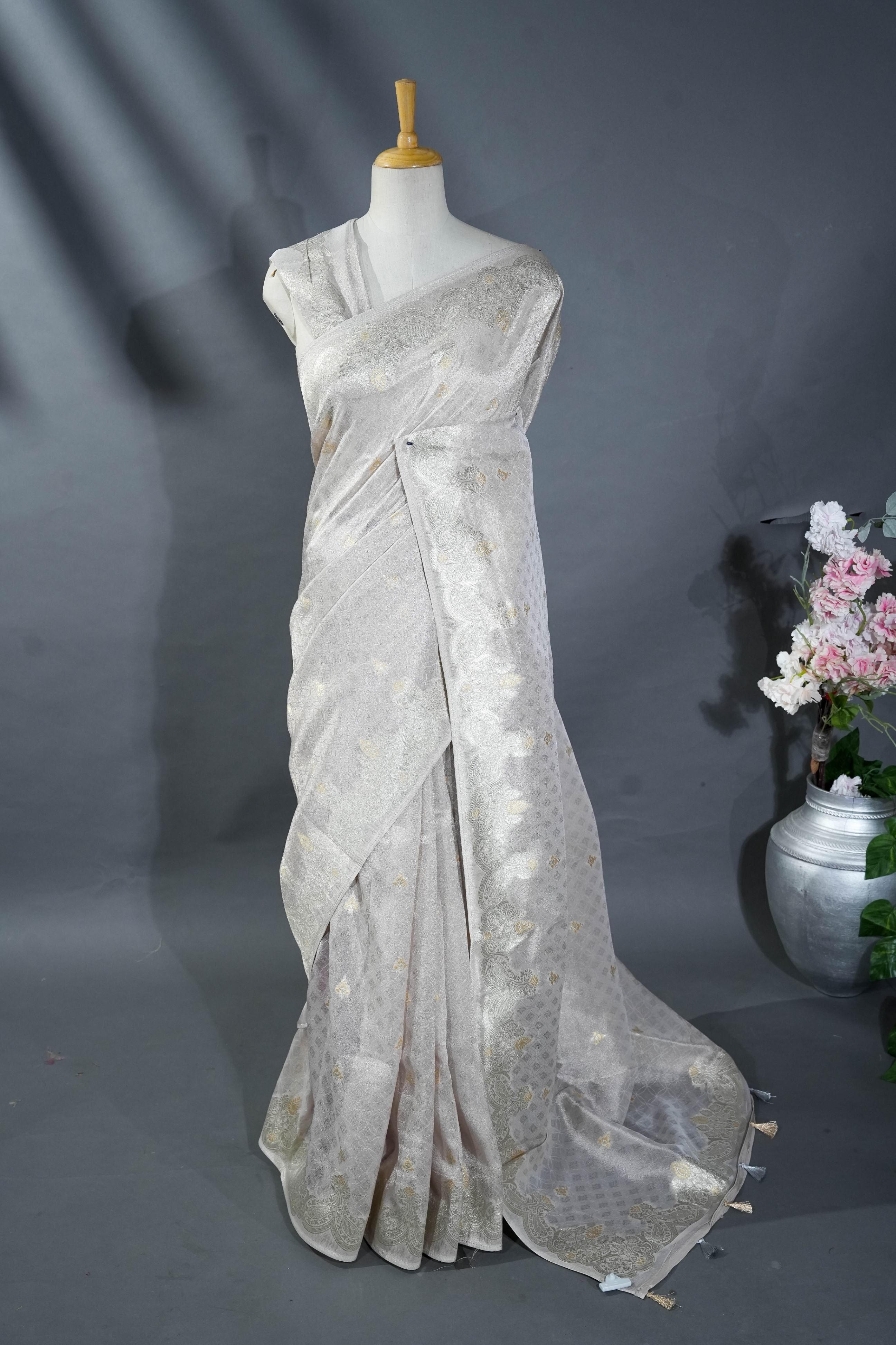 Silver Banarasi Tissue Saree